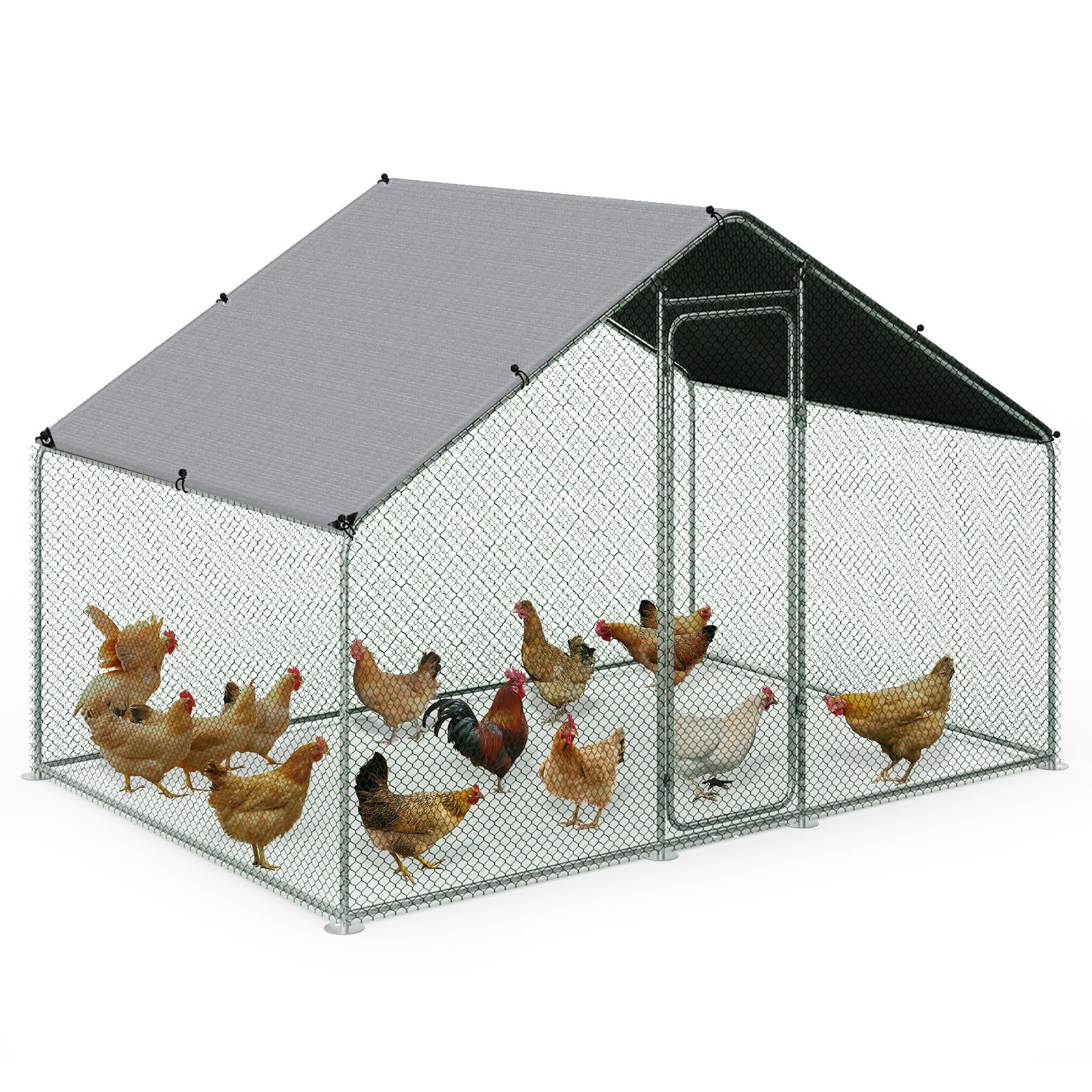 VOUNOT® Gallinero Exterior Metálico 6 m², Jaula para Gallinas Conejos y Animales Pequeños con Puerta con Cerradura y Cubierta PE, 300x200x200 cm