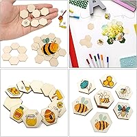 Vista 3 de Honbay 200 piezas hexagonales de madera en blanco sin terminar de 0.787 in/0.79 pulgadas, rebanadas de madera, adornos para manualidades, decoración