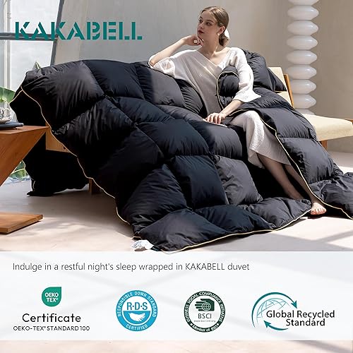 Miniatura 7 de KAKABELL Edredón de plumas de ganso tamaño California King para todas las estaciones, ultra suave y acogedor, relleno de edredón sin ruido con funda