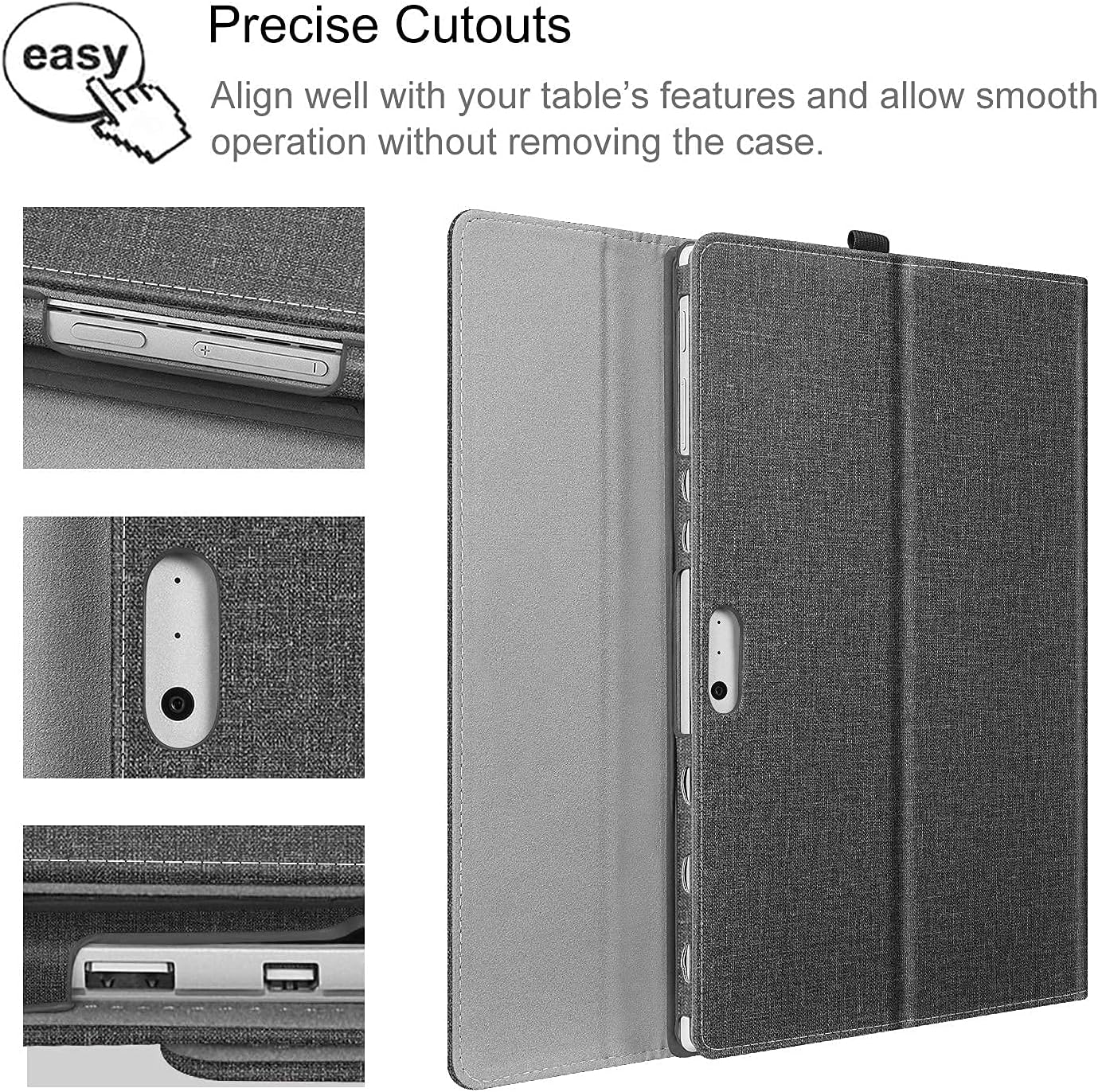 FINTIE Case Compatible with Microsoft Surface Pro 7 Plus/Pro 7 / Pro 6 / Pro 5 / Pro 4 / Pro 3, 12.3-inch Portfolio Business Cover with Pocket, Compatible with Type Cover Keyboard, Gray