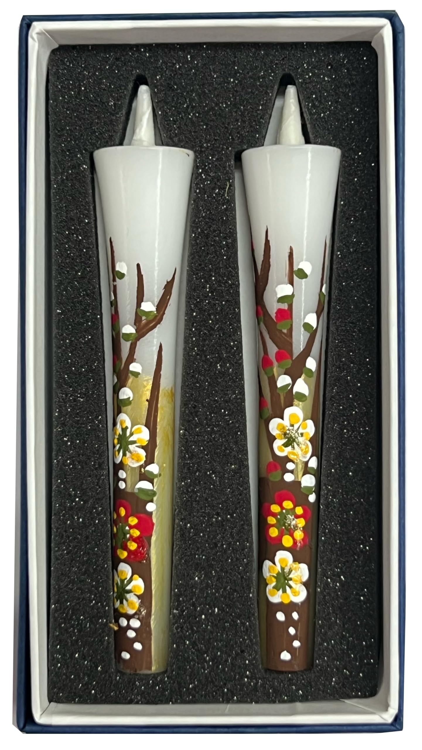 Hand Painted Plum Blossom Japanese Candle Ume Awaji Baikundo 3.9in Set of 2