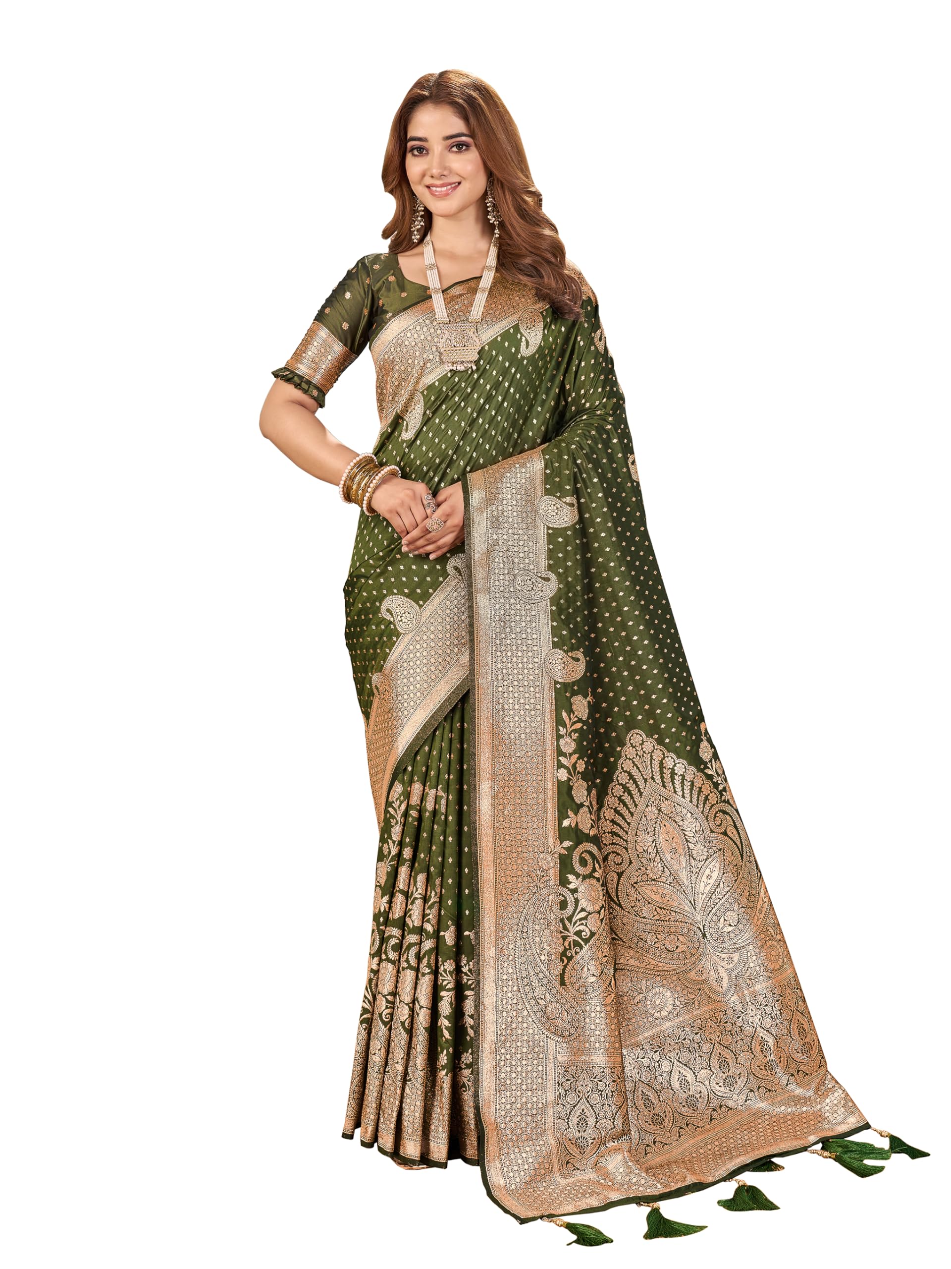mehrang Traditional Banarasi Silk Saree with Gold Zari Work, With Unstitched Blouse Piece for women-picture-34