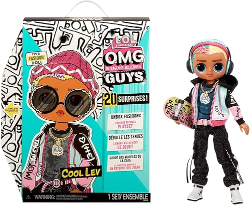 LOL Surprise OMG - Muñeco a la moda Cool Lev con 20 sorpresas que incluyen patineta y accesorios para múltiples cambios de ropa