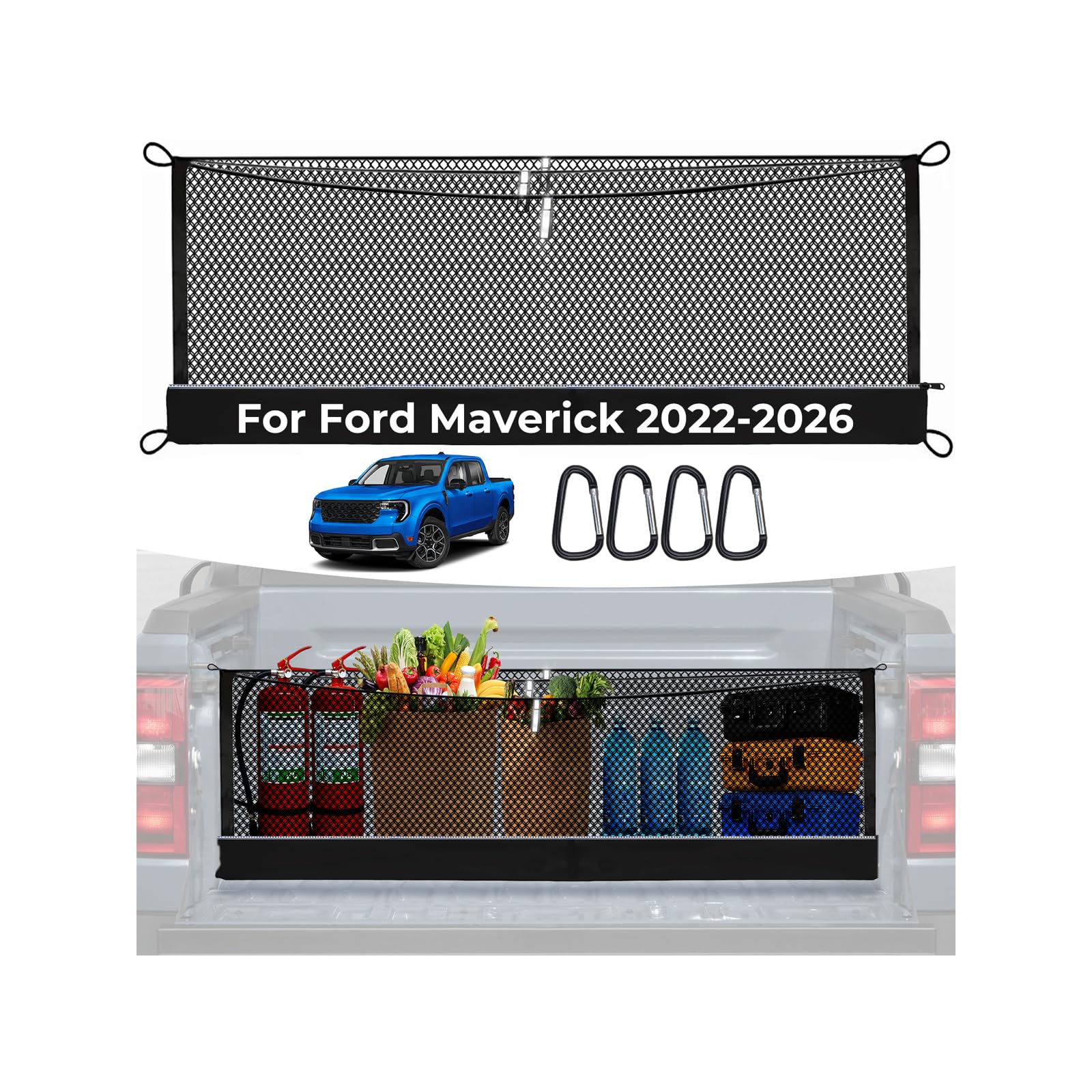 3-Layer Cargo Net for Ford Maverick 2022-2026, Zoned Storage Truck Bed Net