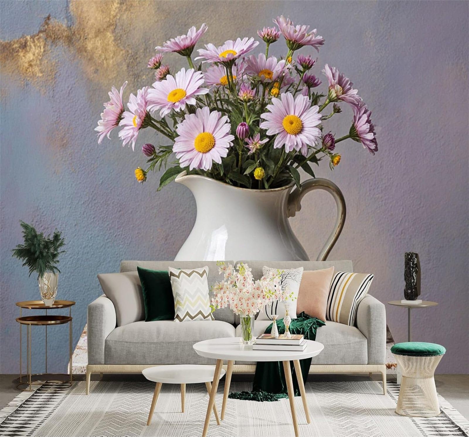 XLMING Beautiful Pink Bouquet White Ceramic Vase Rustic Background 3D Wallpaper Premium Textured Silk Study Dining Living Room Bedroom Sofa TV Wall Easy Install-400cm×280cm