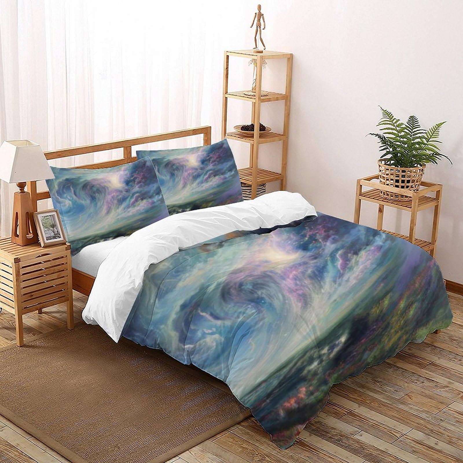 Housse de couette double 200x200cm ciel 3D en microfibre respirante pour literie garçon sans plis