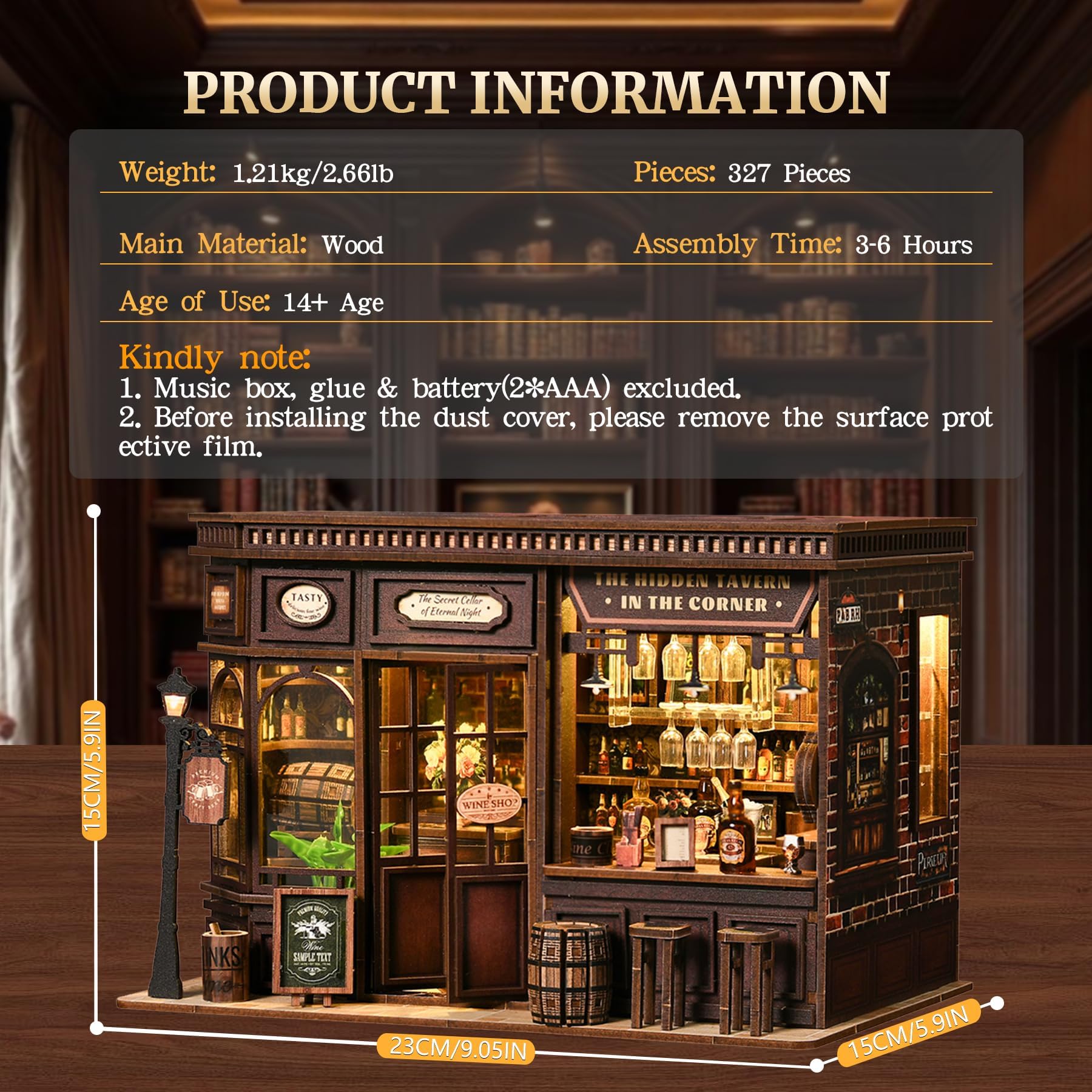 Book Nook Kit für Erwachsene - LUMYCE DIY Miniatur Haus Holzpuzzle 3D Puppenhaus - Buchstütze für Bücherregal Deko mit Led Licht Kreatives Geschenk für Leser