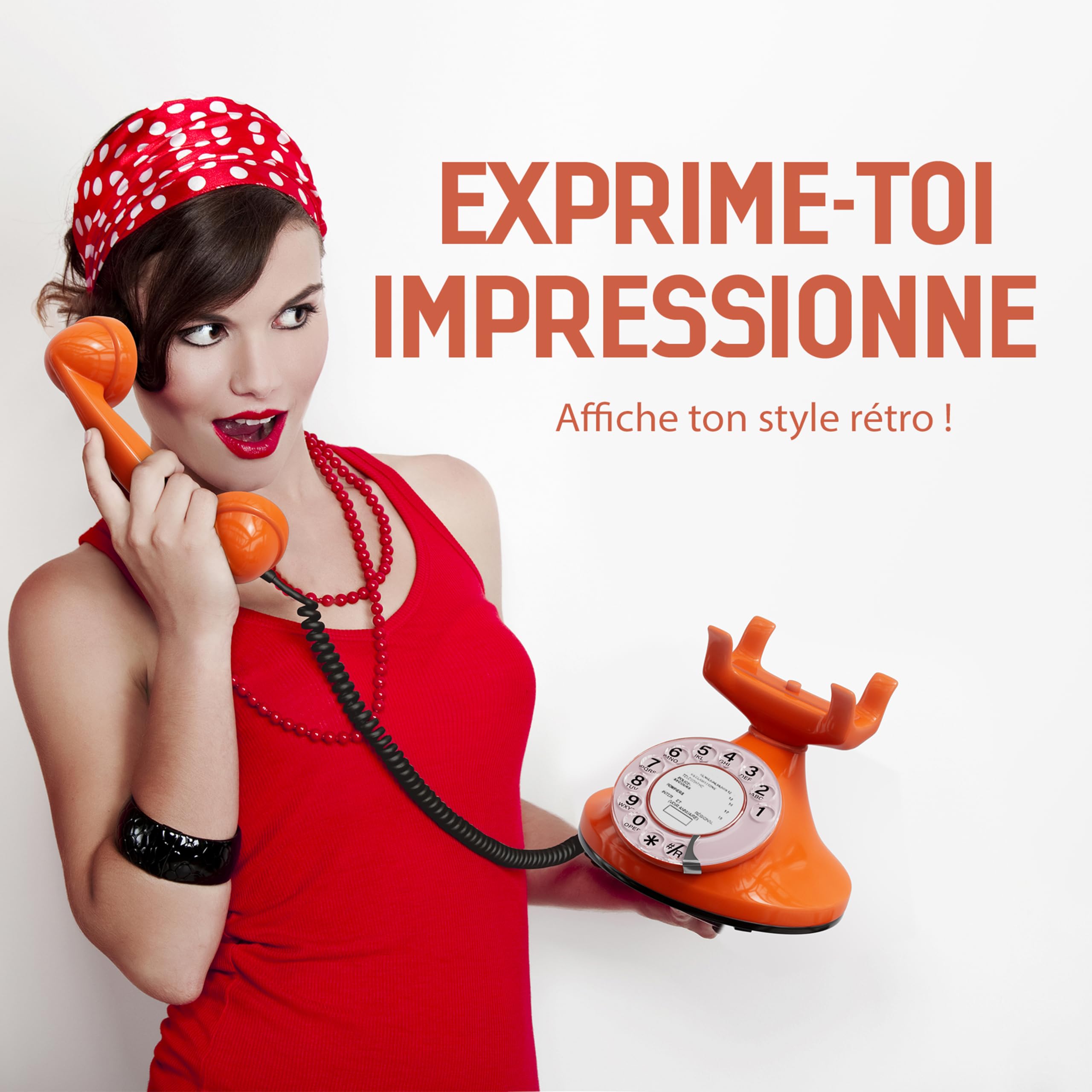 Opis Technology FunkyFon Cable : Téléphone rétro au Style des années 1920 avec Cadran Rotatif Orange