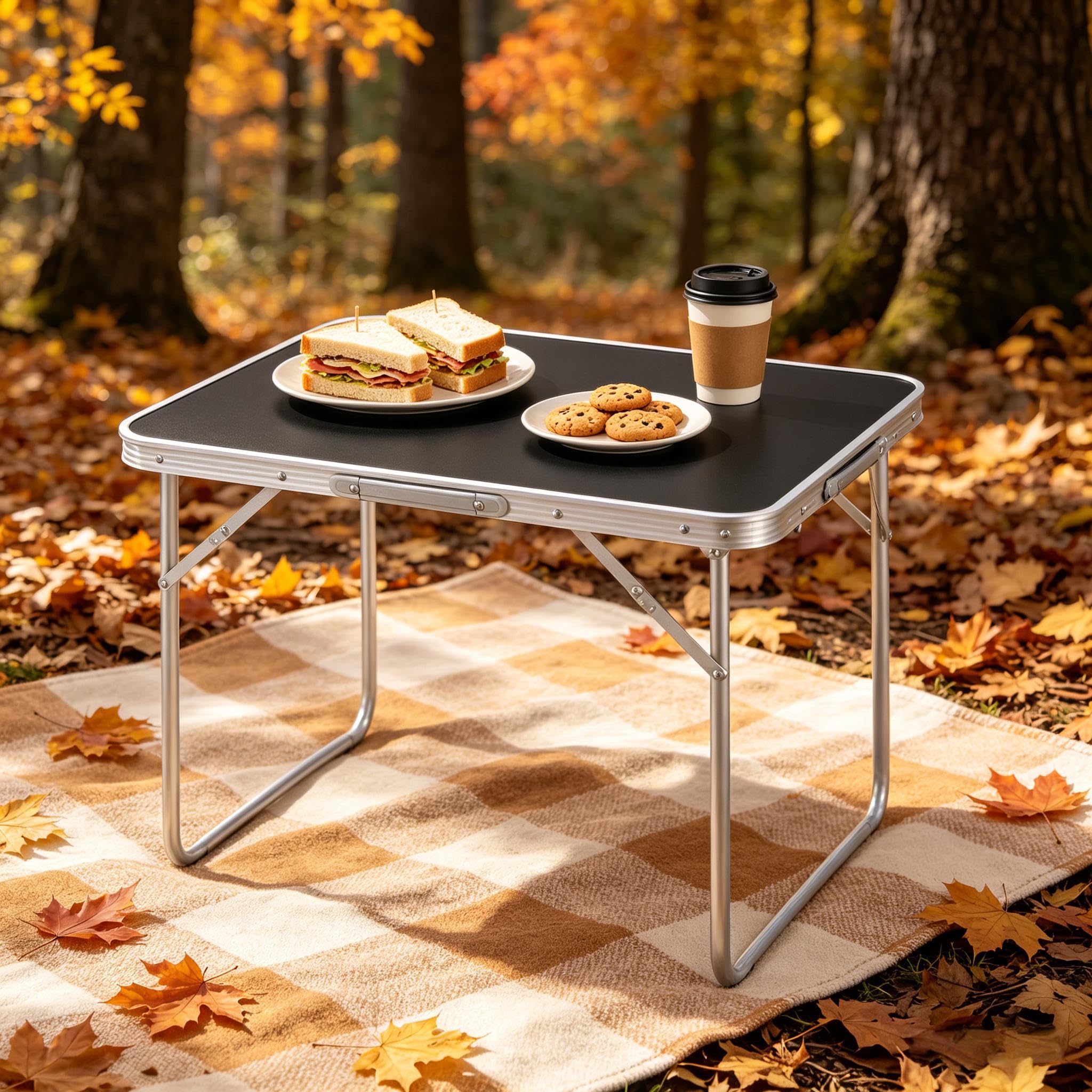 Table de camping pliante 70 cm ultra-légère noire supportant jusqu'à 15 kg
