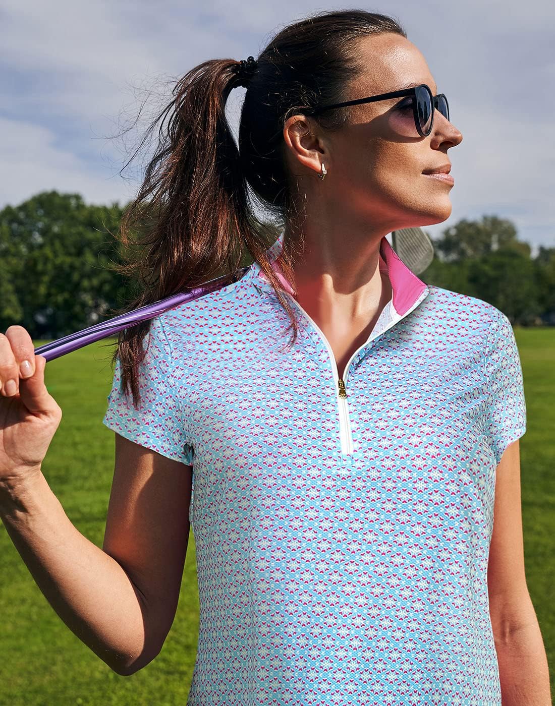 LRD Women's Golf Polo Shirt Short Sleeve Quarter Zip Mock Neck Tennis Shirt UPF 30 Sun Protection Quick Dry Performance Top - Image 2