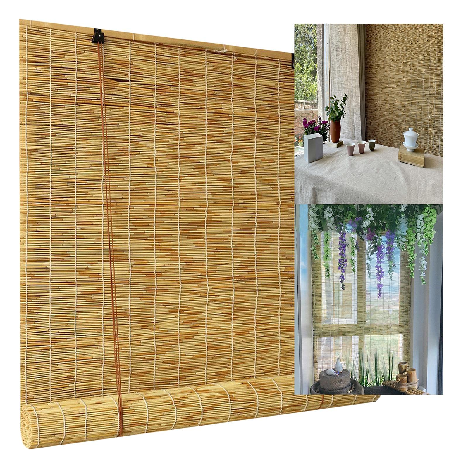 Natuurlijk Rolgordijn Rolgordijn,Bamboe Voor Patio Outdoor,Bamboe Gordijn Roljaloezie Bamboe Gordijnen met Lifter,Rolgordijn Verduisterend Met Beslag 50x245cm/19.7x96.4in