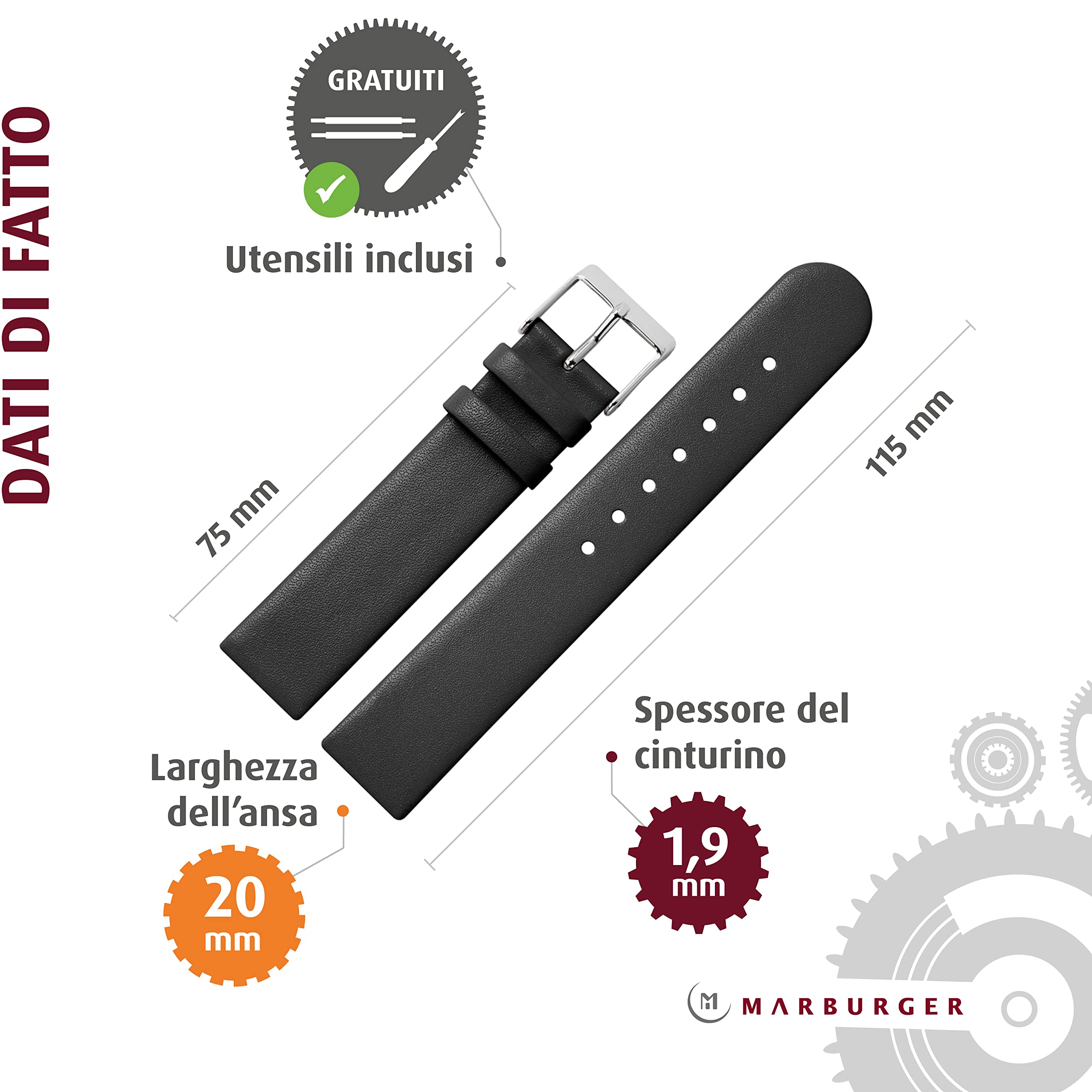 MARBURGER Cinturino Per Orologio 20mm Pelle - Insieme Di Assemblaggio Di Utensili 76120