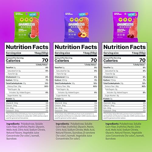 Miniatura 2 de Shameless Snacks - Gomitas keto bajas en carbohidratos sin gluten - Melocotón, sandía, bomba de cereza