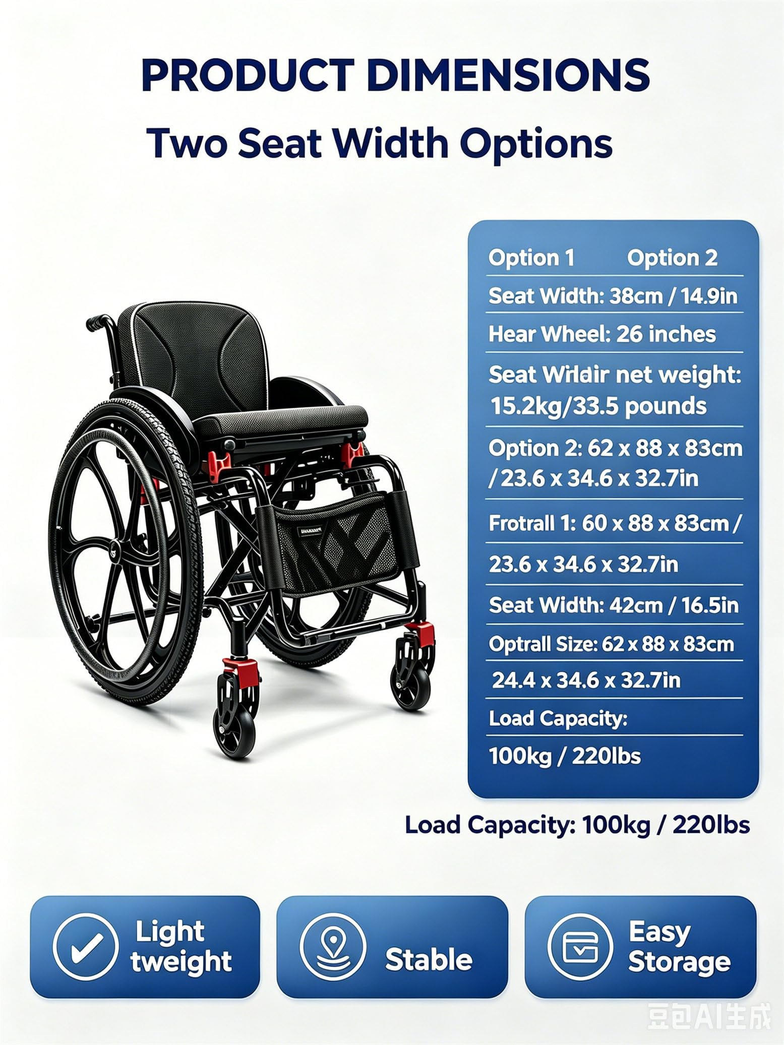 Silla de Ruedas Deportiva Plegable Ultraligera Black-W38cm | Solo pesa 10 kg (22 lb), se pliega de forma compacta, soporta hasta 100 kg para su transporte, silla manual para adultos