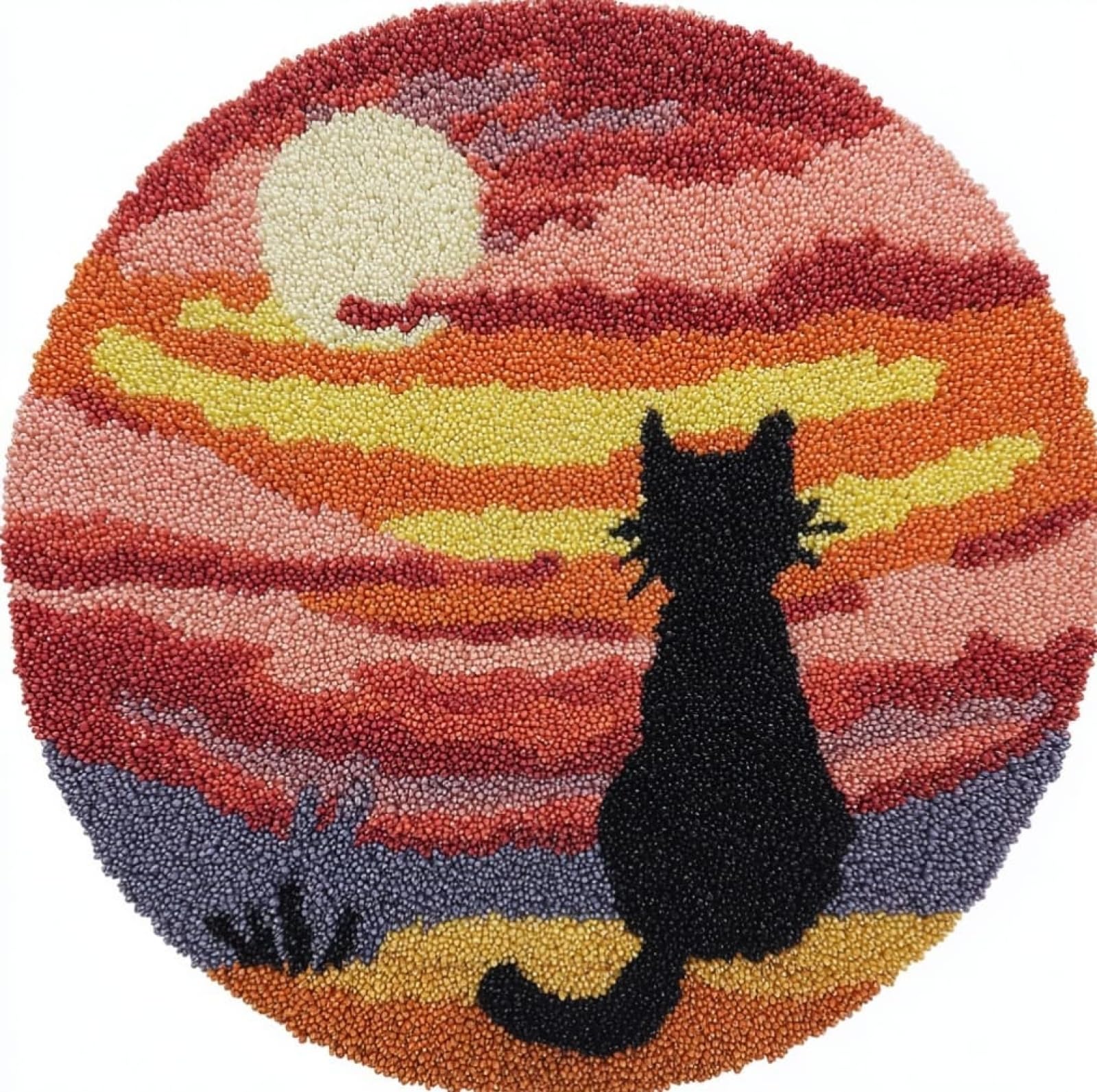 Wallustrioaw 006 Latch Hook Kits For Kids And Adults,Cat In The Sunset,Diy Latch Hook Rug Kit,Carpet Making Crochet Needlework Crafts For Home Decor,50X50cm
