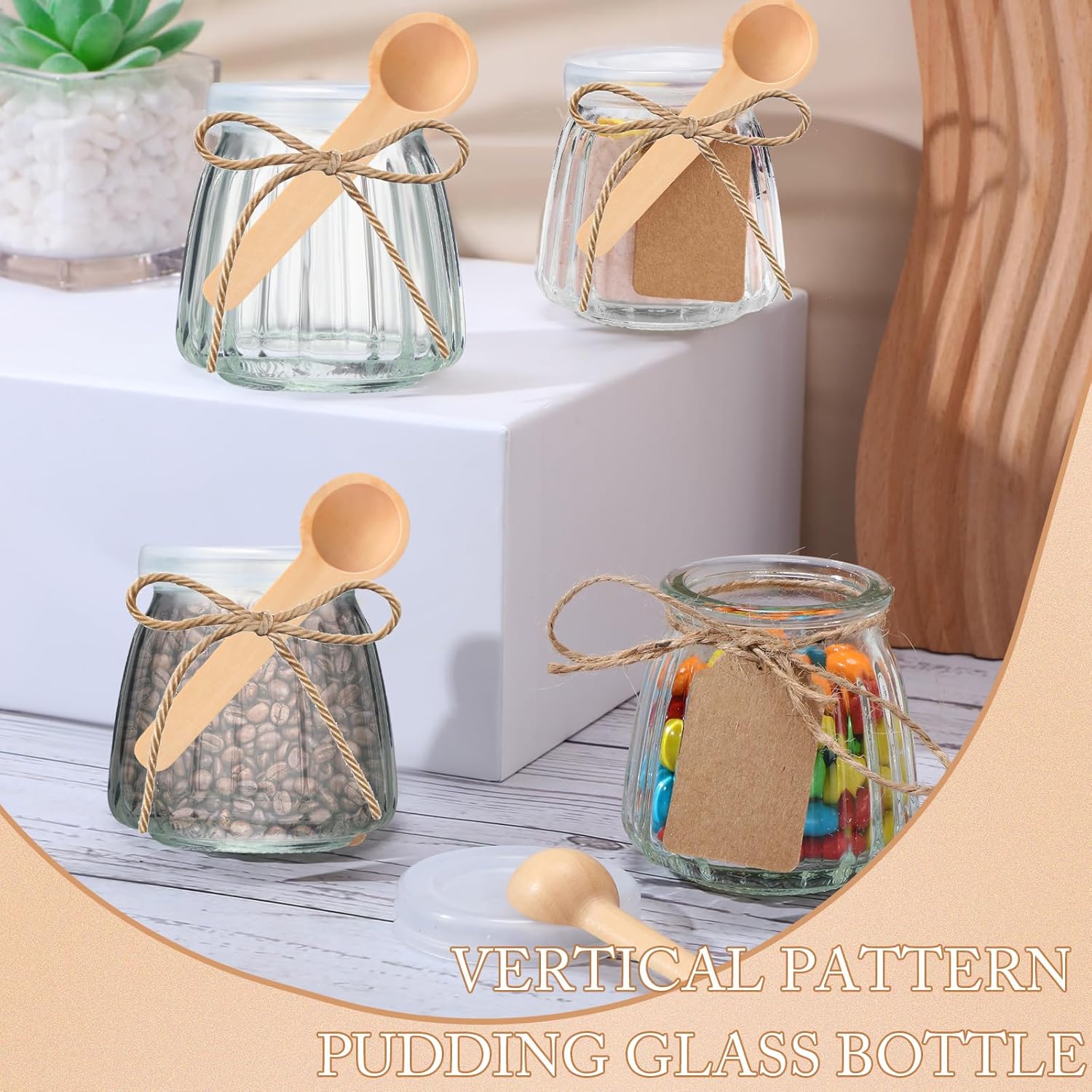 Condition photo showing New/Like New for baderke 20 pcs small glass jars with plastic lids, spoons, tags and rope,3.4 oz yogurt pudding jars bath salt storage glass containers for wedding party favor