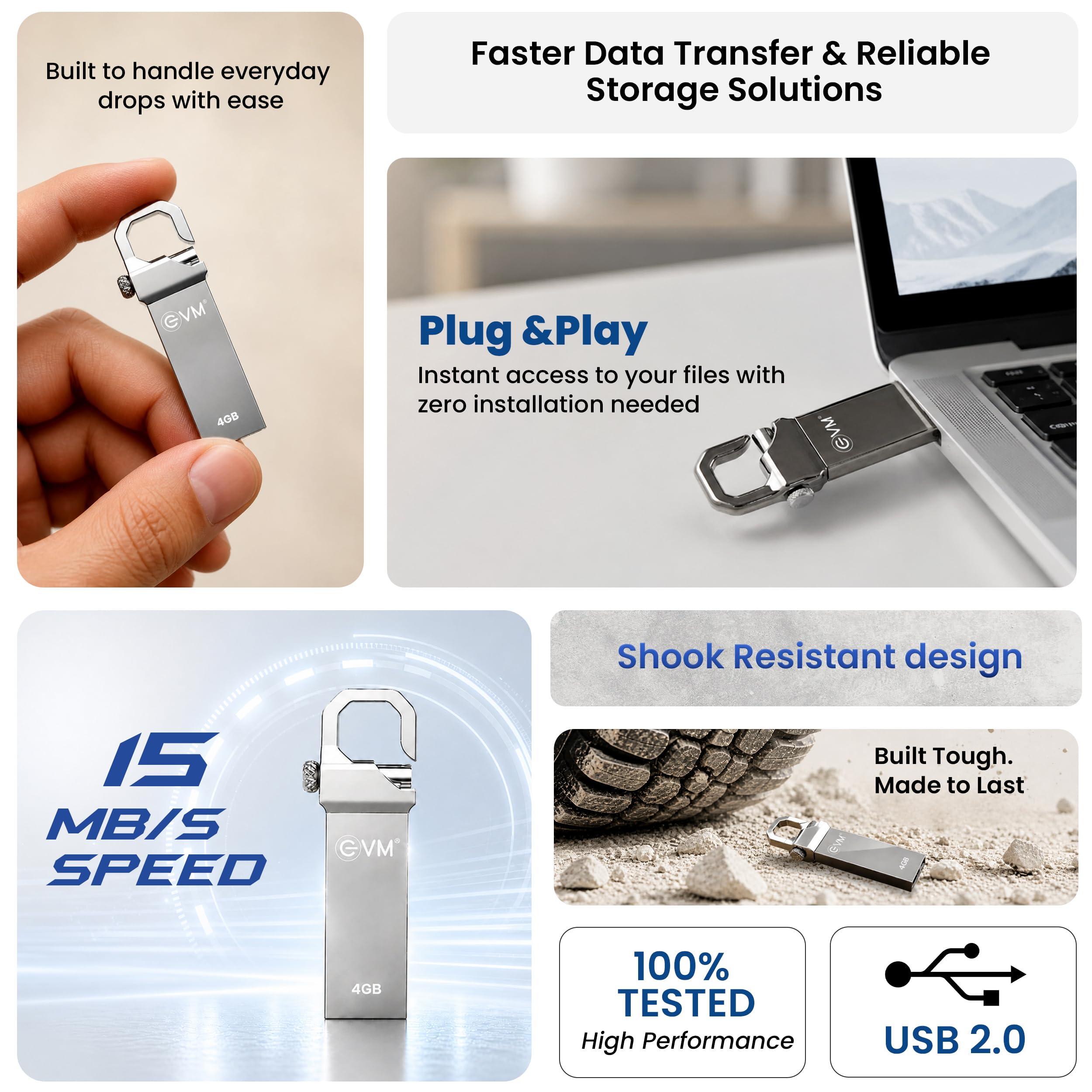 EVM EnStore 4GB USB 2.0 Durable Metal Flash Drive | Dependable 15MB/s Read| Rugged Metal Body | Seamless Plug & Play | Laptop Desktop Car Stereo Set-Top Box | 10 Years Warranty (EVMPD/4GB) — Amazon image 2