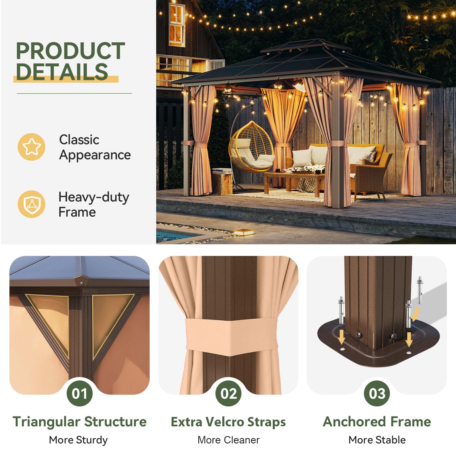 Snapklik.com : Aoxun 10x12 Hardtop Gazebo, Aluminum Frame Permanent ...
