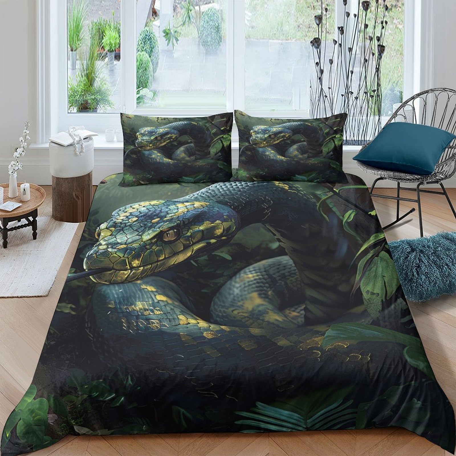Ctjqhvkz Style-2 3D Printed Snake Jungle Fitted Sheet Microfiber Soft Mattress Cover For Bedroom Dorm Room Decoration Easy Care Single（135X200cm）