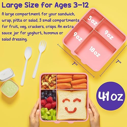 Miniatura 9 de Fimibuke Lonchera Bento para niños con 4 compartimentos, bolsa de almuerzo aislada, botella de agua aislada de acero inoxidable, paquete de hielo y