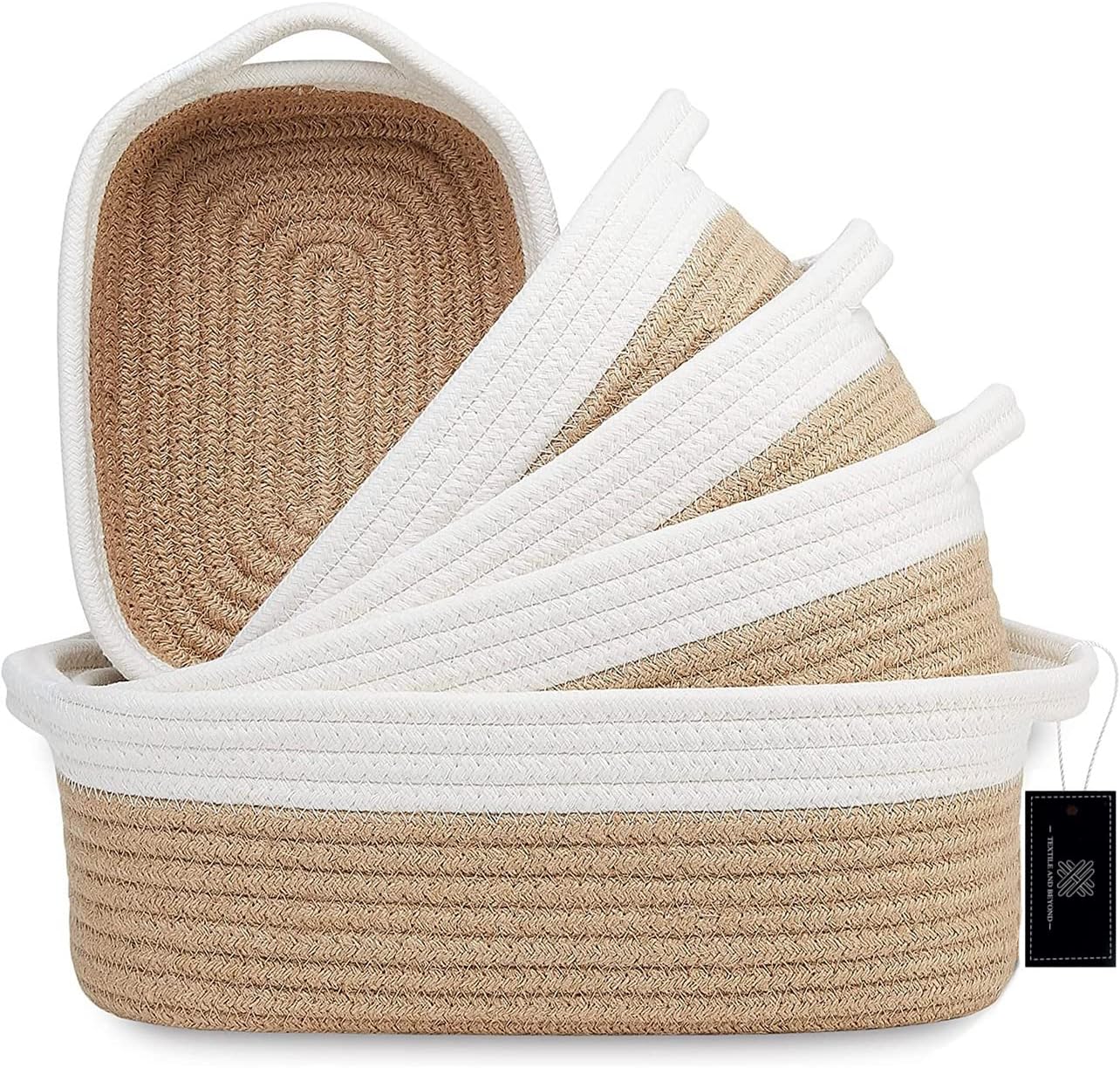 Textile and Beyond Jute Rope Basket Set of 5 Small Multipurpose Box for Bookshelf, Laundry, Toys, & Kitchen laundry bag baby basket