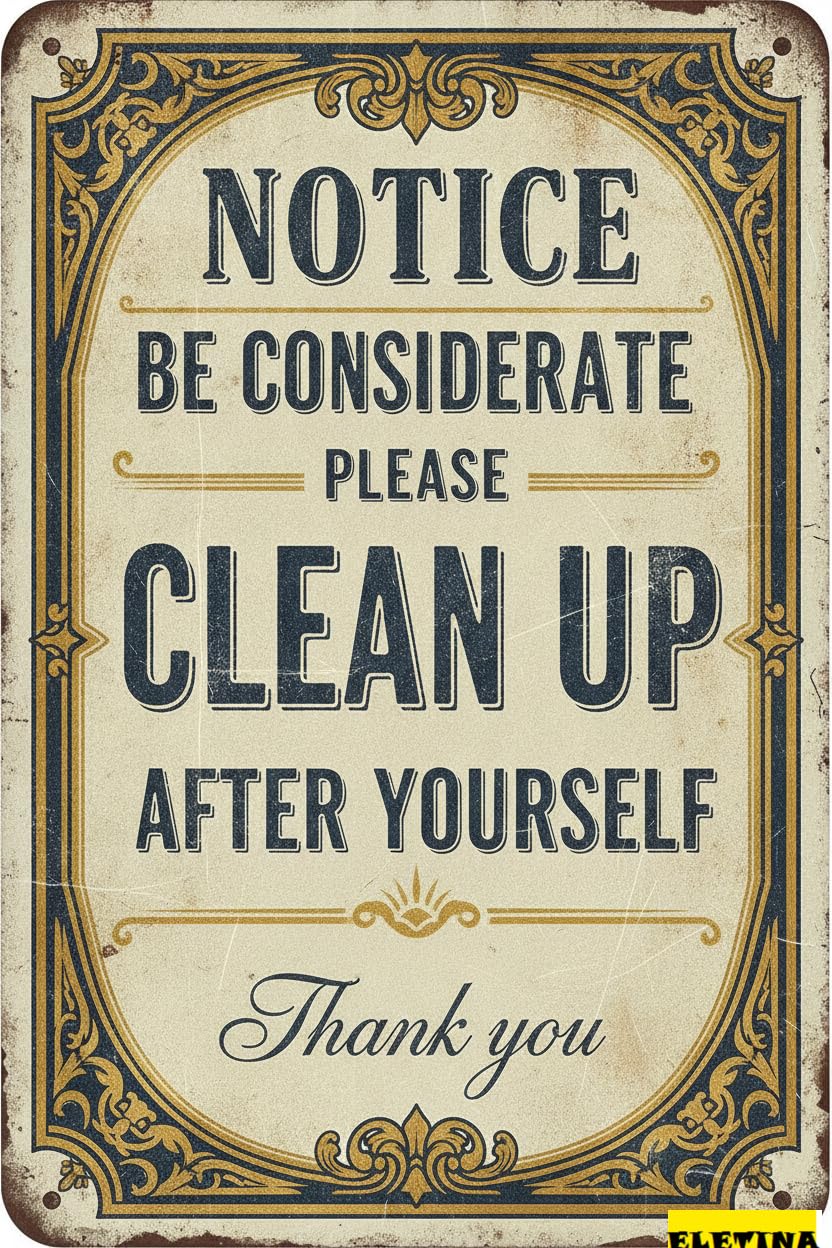 Personalized Sign for Man Cave Be Considerate Aluminum, Clean Up After Yourself, 8x12in Private Property Decorative