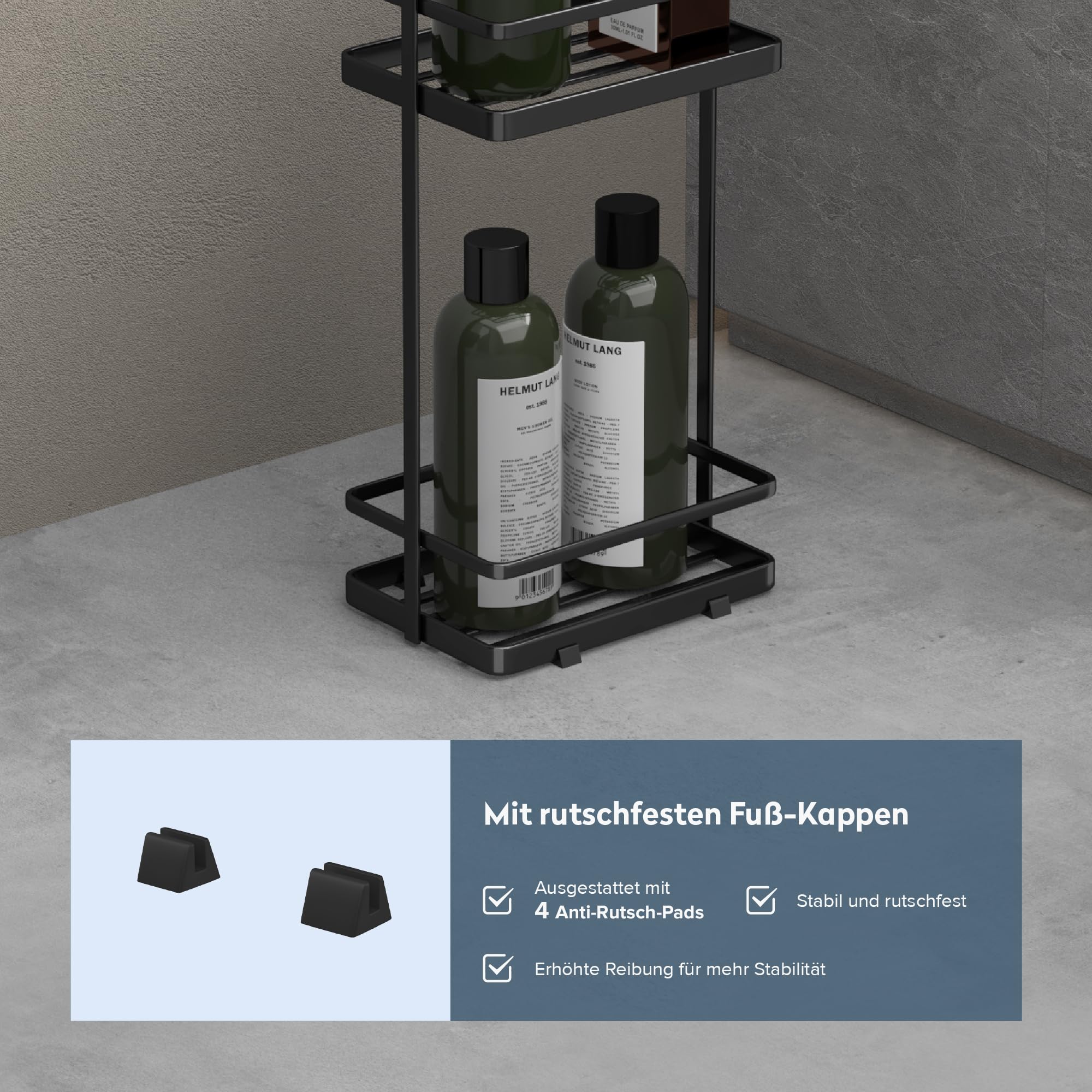 doporro Duschregal stehend, Badregal schmal aus Metall, 3 Ebenen Badezimmerregal freistehend, Duschablage ohne Bohren für Bad, Dusche und WC, Schwarz, Reglo-02
