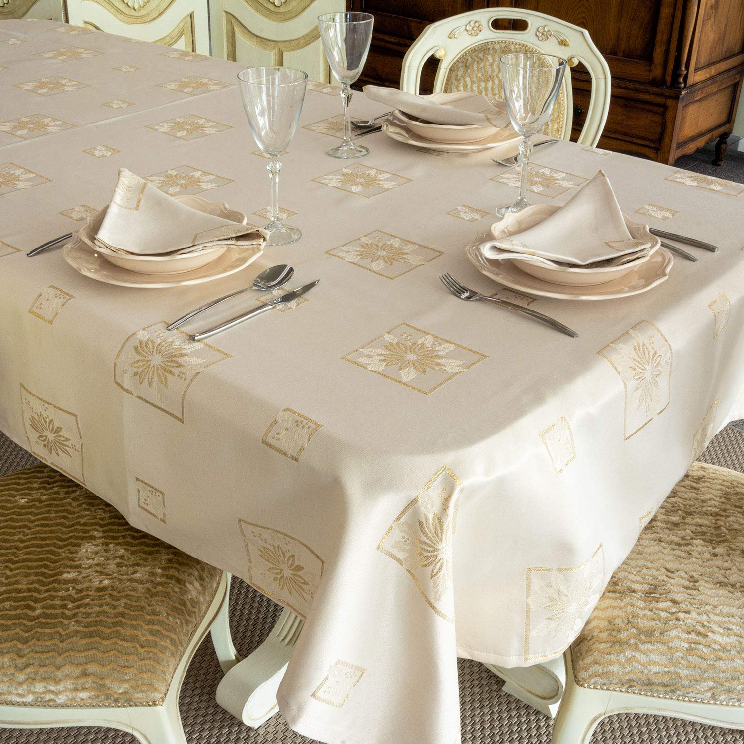 Nappe de luxe de Noël- Traitement anti taches - Grande tailles - Ref. Noël., blanc, 59 x 157" (150 x 400cm)