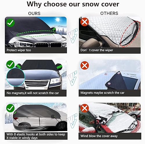 Miniatura 6 de Big Ant Cubierta de nieve para parabrisas, cubierta de invierno para medio automóvil, impermeable, para todo tipo de clima, a prueba de viento,