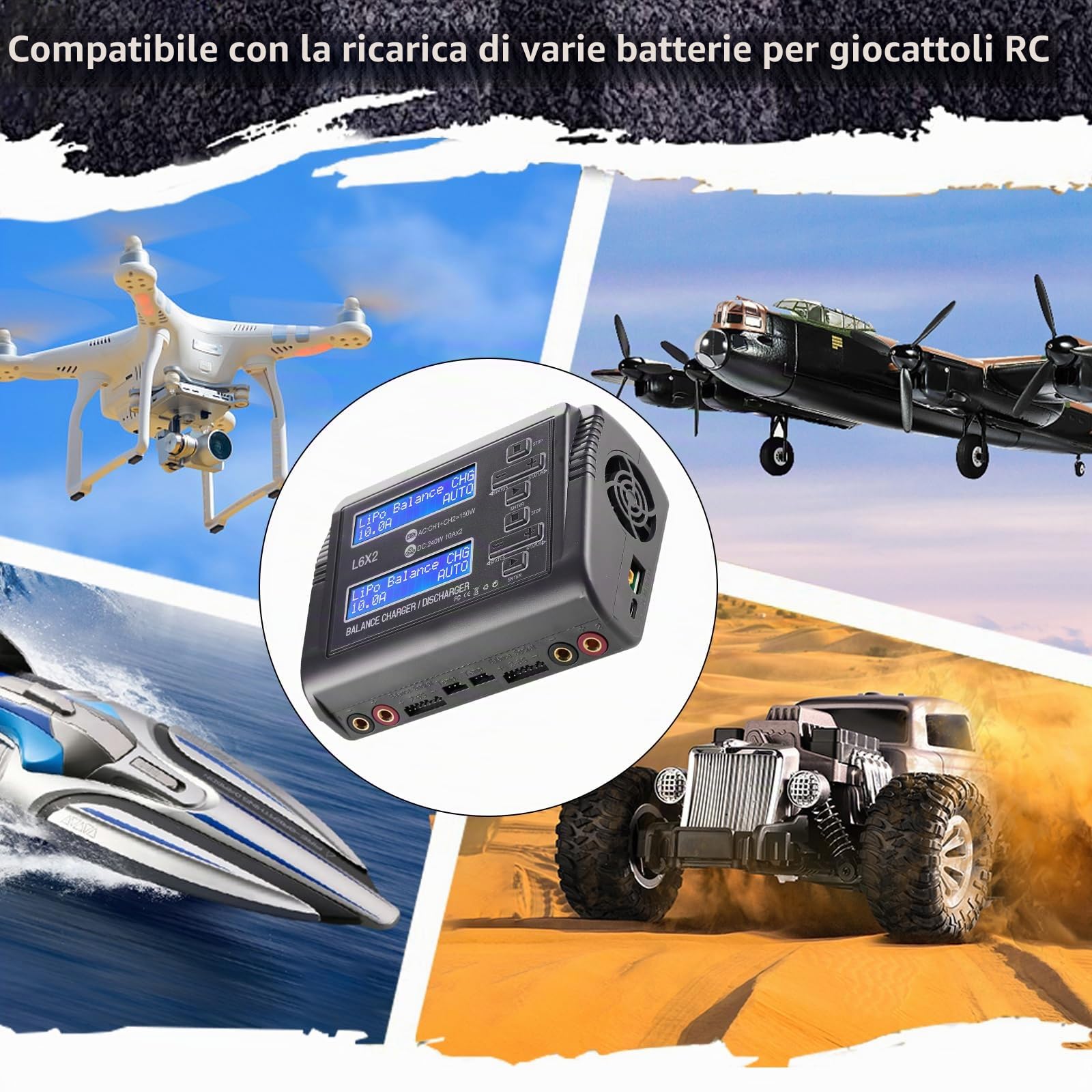 Haisito L6X2 Duo RC Balance Charger/Scaricatore per Lilon LiPo Life LiHV NiCd NiMH PB Smart Batteria Dual Multicciatore AC 150W/DC 240W 10A x 2