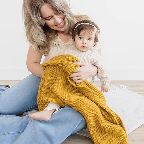 Miniatura 7 de Natemia Manta de punto para bebé, algodón orgánico ultra suave de 30 x 40 pulgadas, manta para cochecito y siesta para niños pequeños