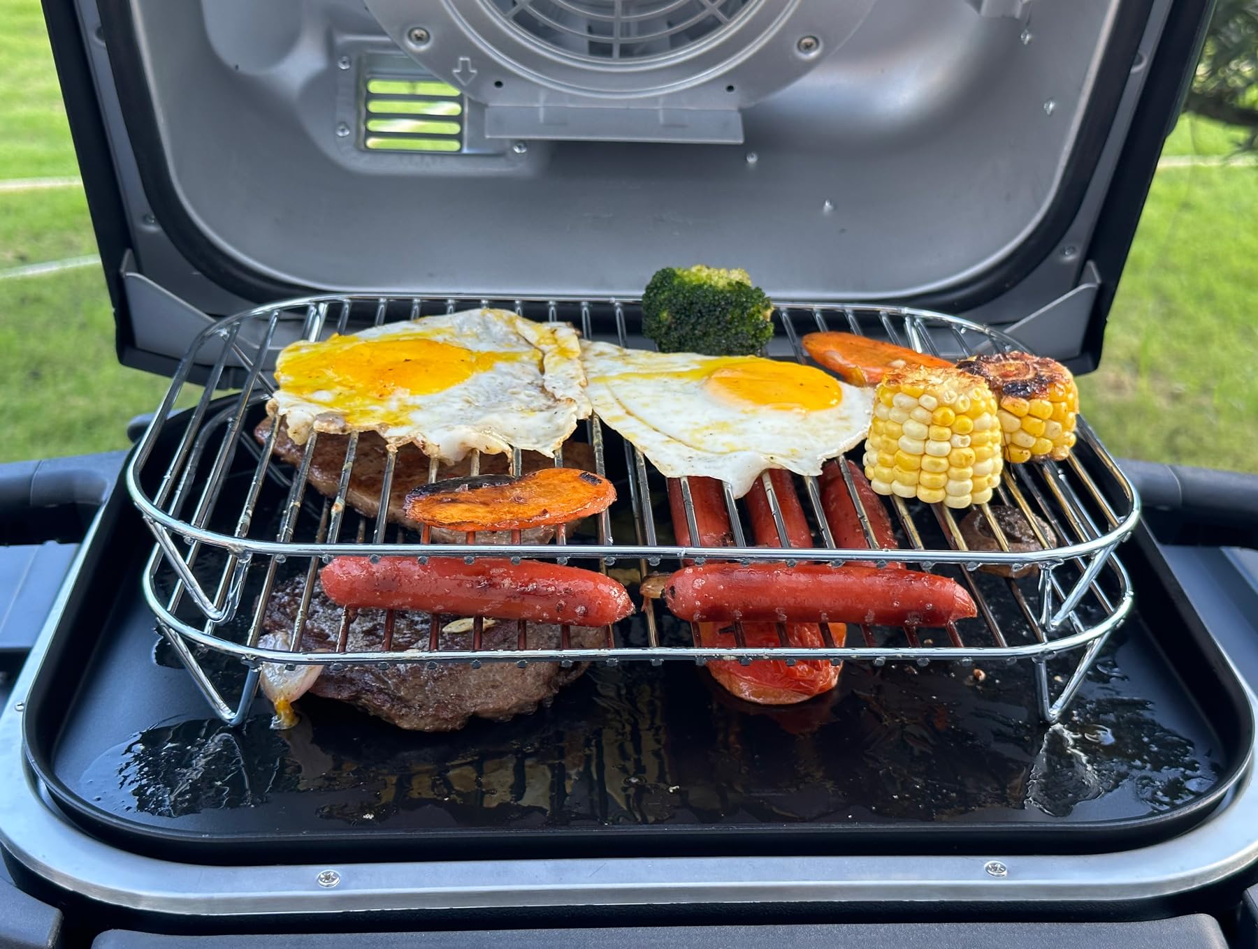 WELL GRILL XSKGRDPLTEU, CB350EU Plaque de cuisson plate et grille de cuisson pour Ninja Woodfire OG701EU, en acier inoxydable, accessoire pour barbecue électrique Ninja Wood Fire