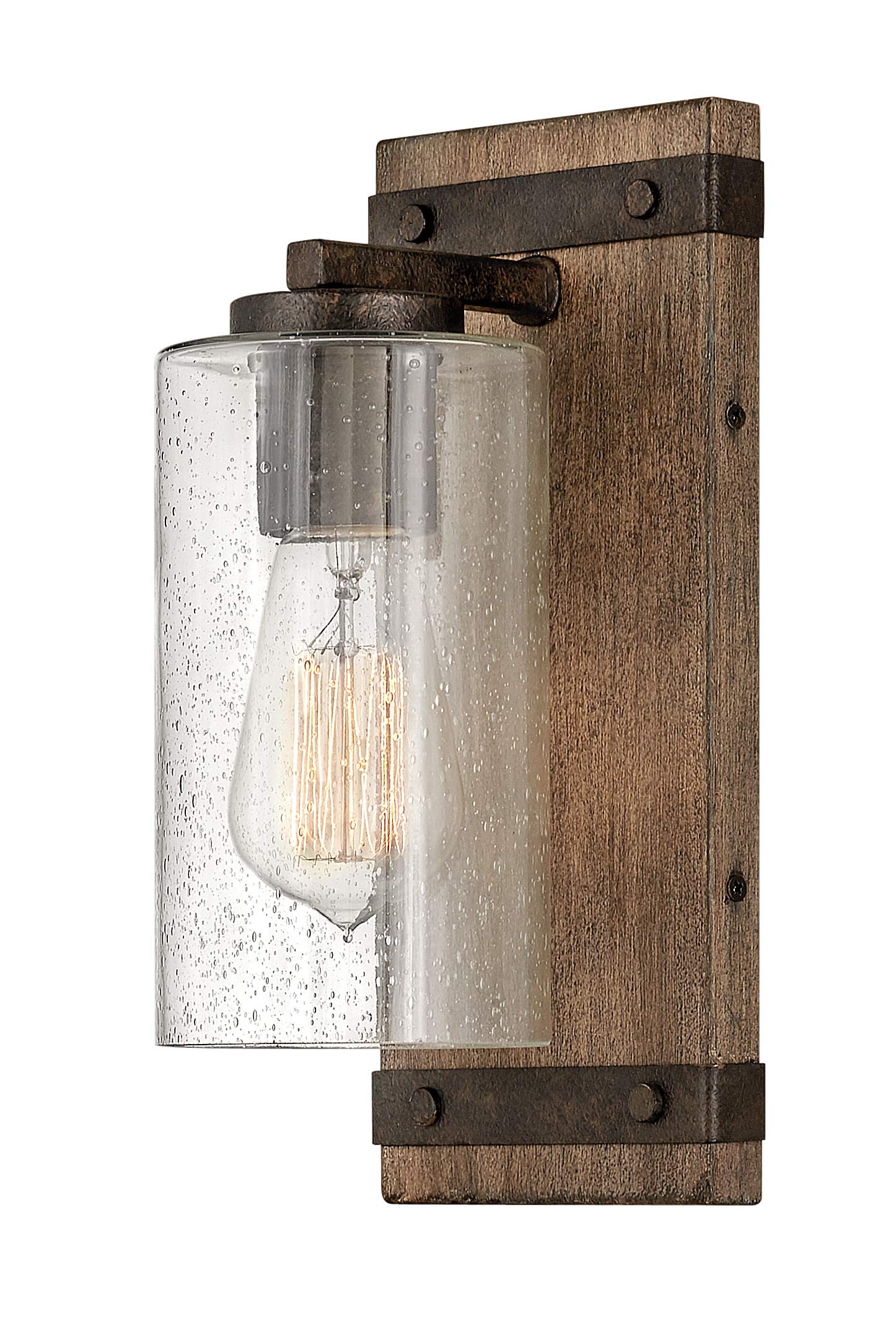 Hinkley Sawyer 5940SQ Single Light Vanity Bath Light Fixture - Rustic Wall Sconce, Mount Up or Down, Farmhouse Style - Sequoia + Iron Rust