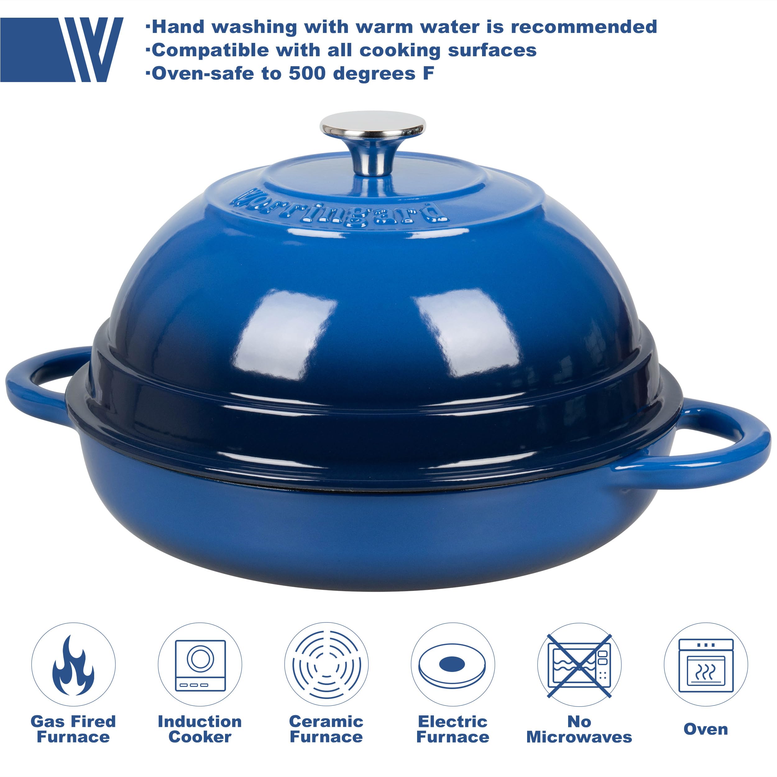 VORRINGARD Olla holandesa esmaltada de hierro fundido con tapa para hornear pan, horno de pan, 6 cuartos de galón, azul