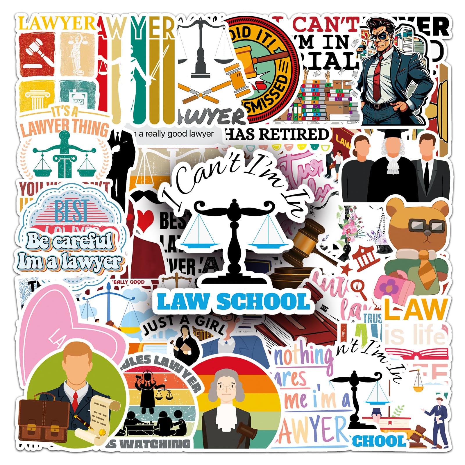50Pcs Lawyer Stickers Laptop Car Scrapbook Phone Skateboard Suitcase Luggage Bike Attorney Vinyl Waterproof Aesthetic Personalised Stickers for Teens Boys Girls Adults - Image 2