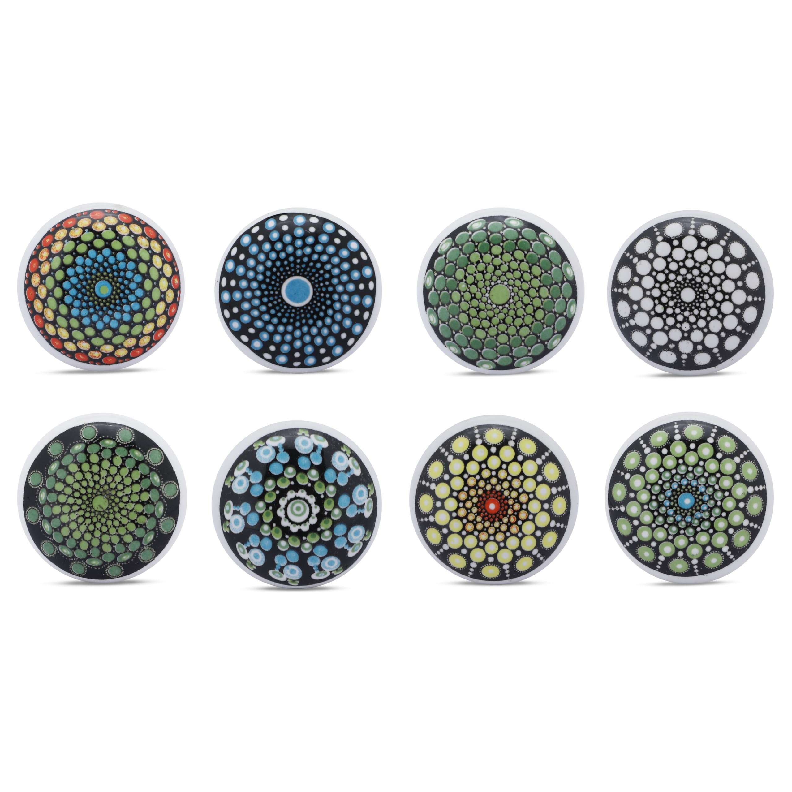 ETHNICITI 8 x Round Multicolour Bubbles Geometric Handmade Ceramic Door Knobs Cupboards Drawers Cabinets Wardrobe Assorted Vintage Shabby Chic Kitchen Bedroom Living Room Furniture Dresser Pull Handle - Image 3