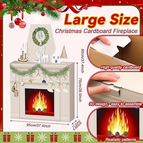 Miniatura 5 de Chimenea de cartón para Navidad, accesorio de chimenea de cartón grande 3D, centro de mesa falso con chimenea sintética para decoración de fondo de