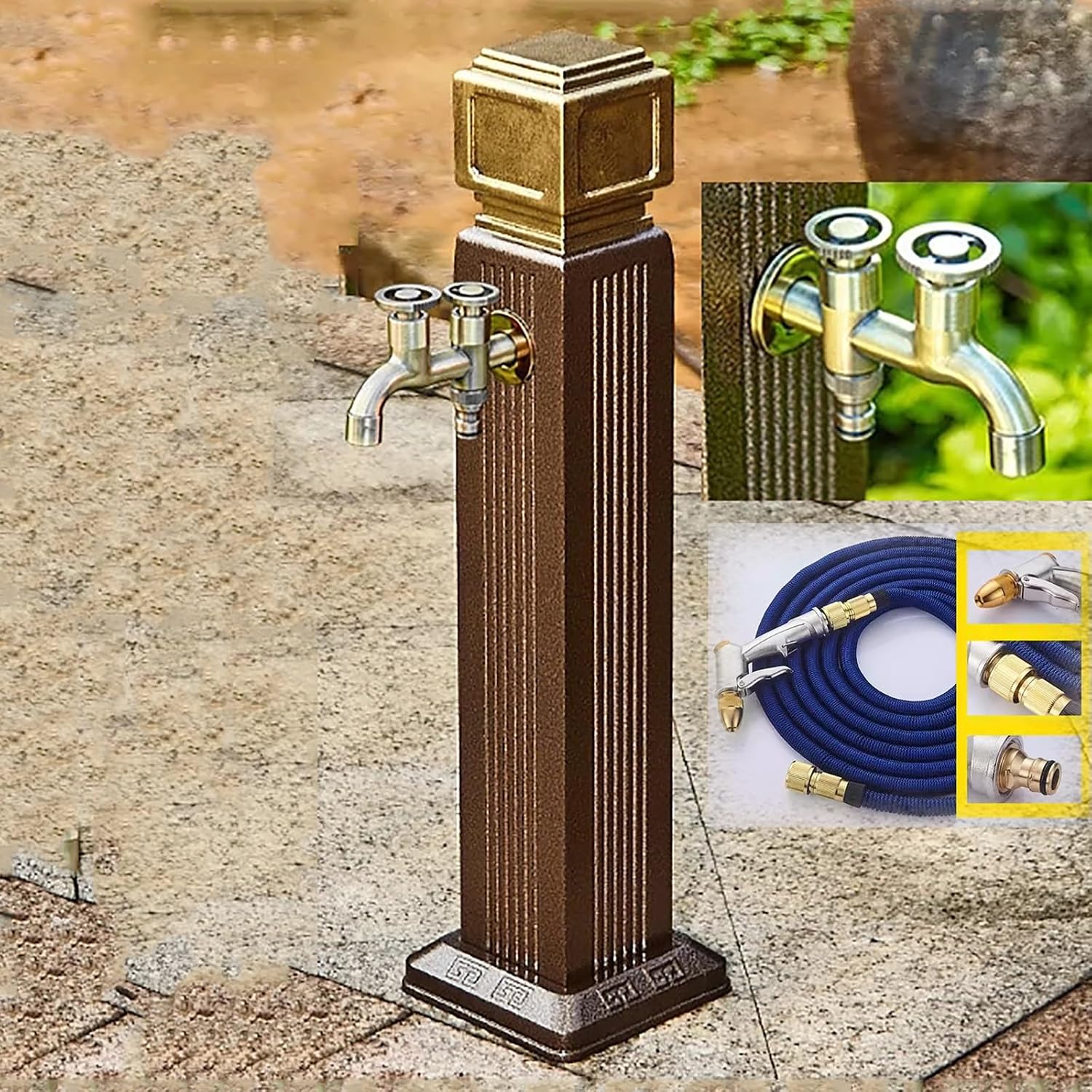 Frost-Free Outdoor Faucet, 65cm Vertical Garden Water Column, Freestanding Hose Bib Hydrant with 2 Disc Faucets, Freeze-Proof Spigot for Easy Water Access