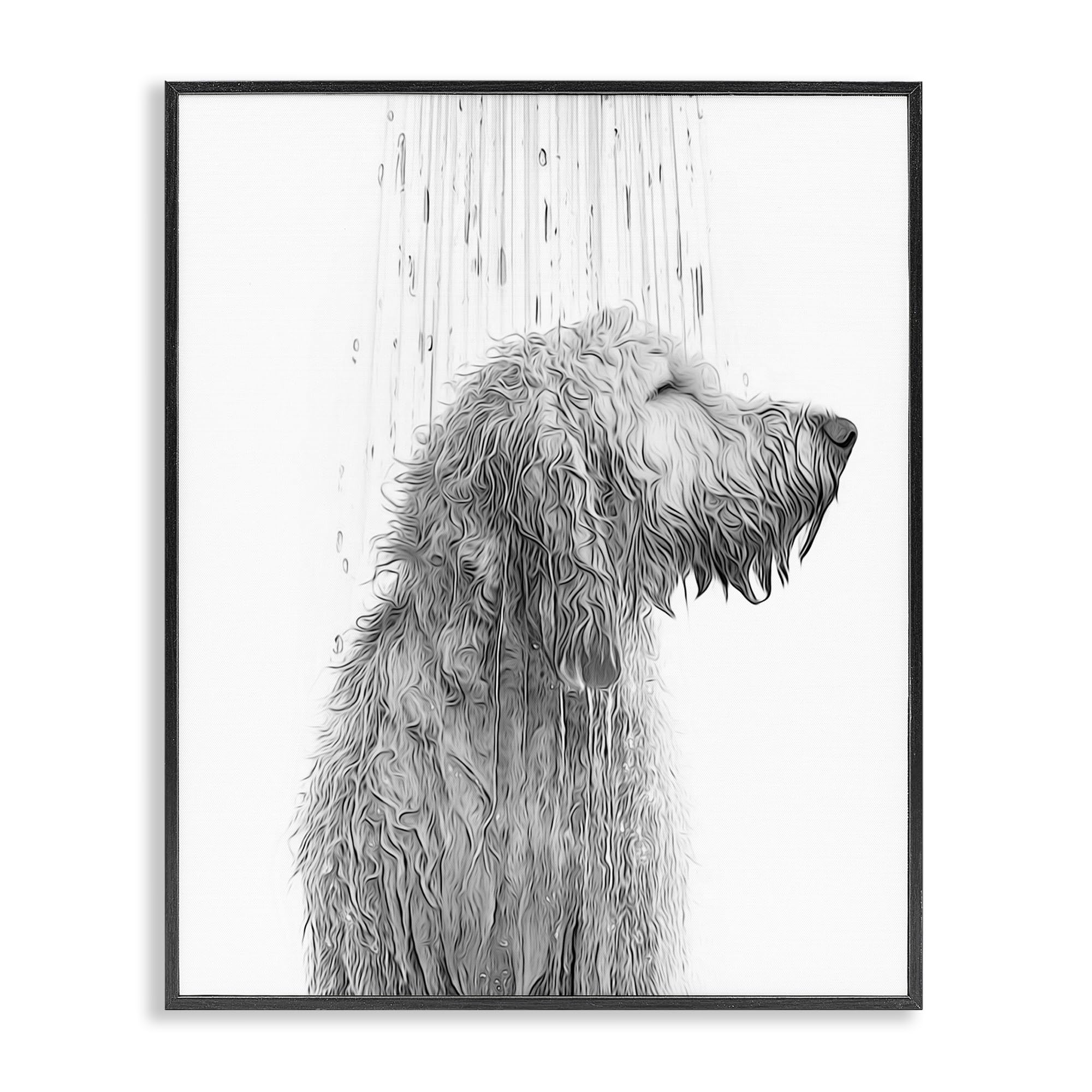 Dog Bathroom Splash Animal Cartoon, 11 x 14 Inch Framed Giclée Print