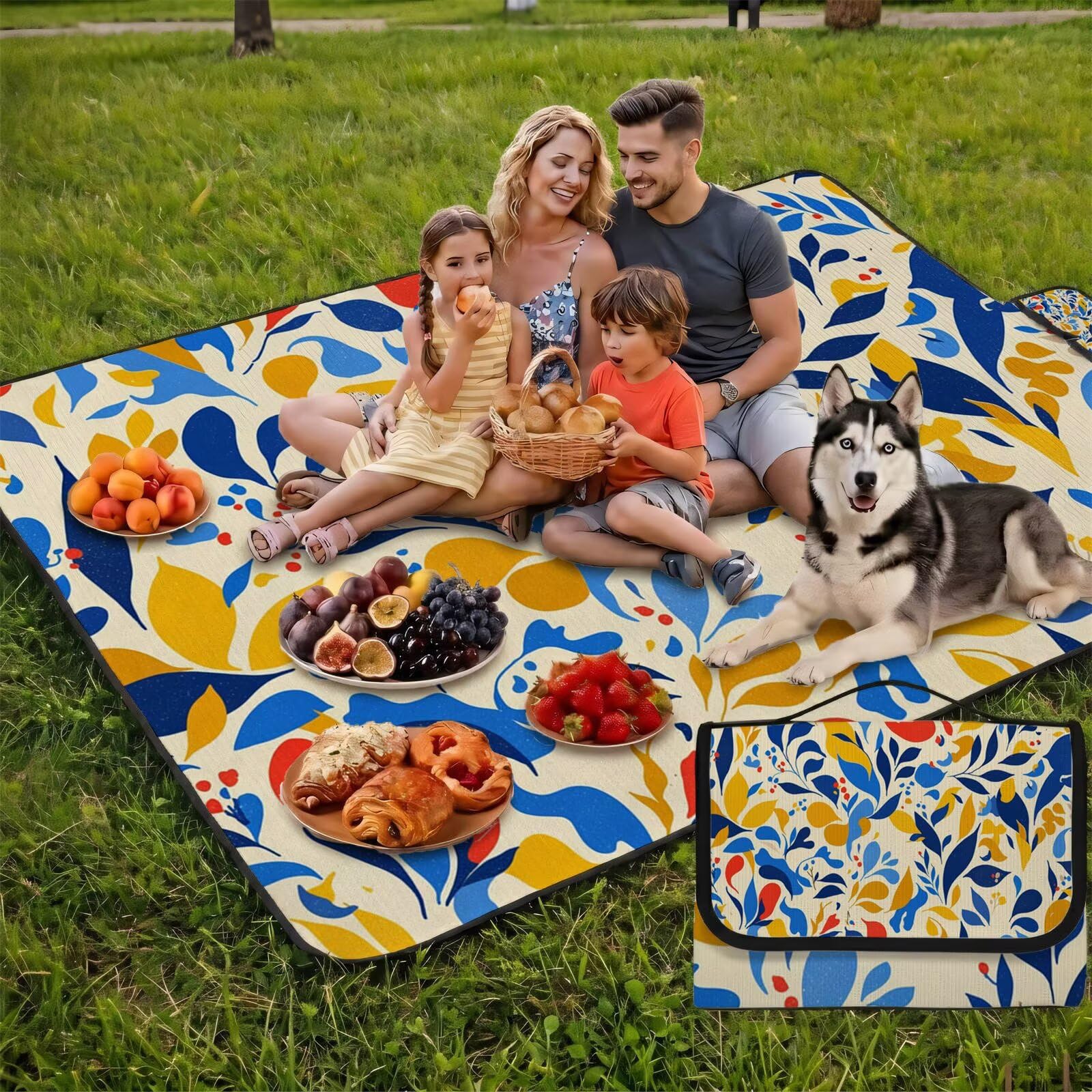 Couverture de Pique-Nique Grande 200x300 cm,Outdoor Couverture Imperméable,Pliable Tapis de Plage Dos en PVC Anti-Sable,Picnic Blanket pour Camping Accessoires,Jardin,Parc,Famille - Crème,jaune UZ-890