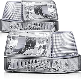 M-AUTO Head lights & Corner Lamps Assembly Compatible with 1992 1993 1994 1995 1996 Ford Bronco F150 F250 F350 Pickup Truck, Left and Right Chrome Housing Clear Corner Headlamps + Bumper Lights