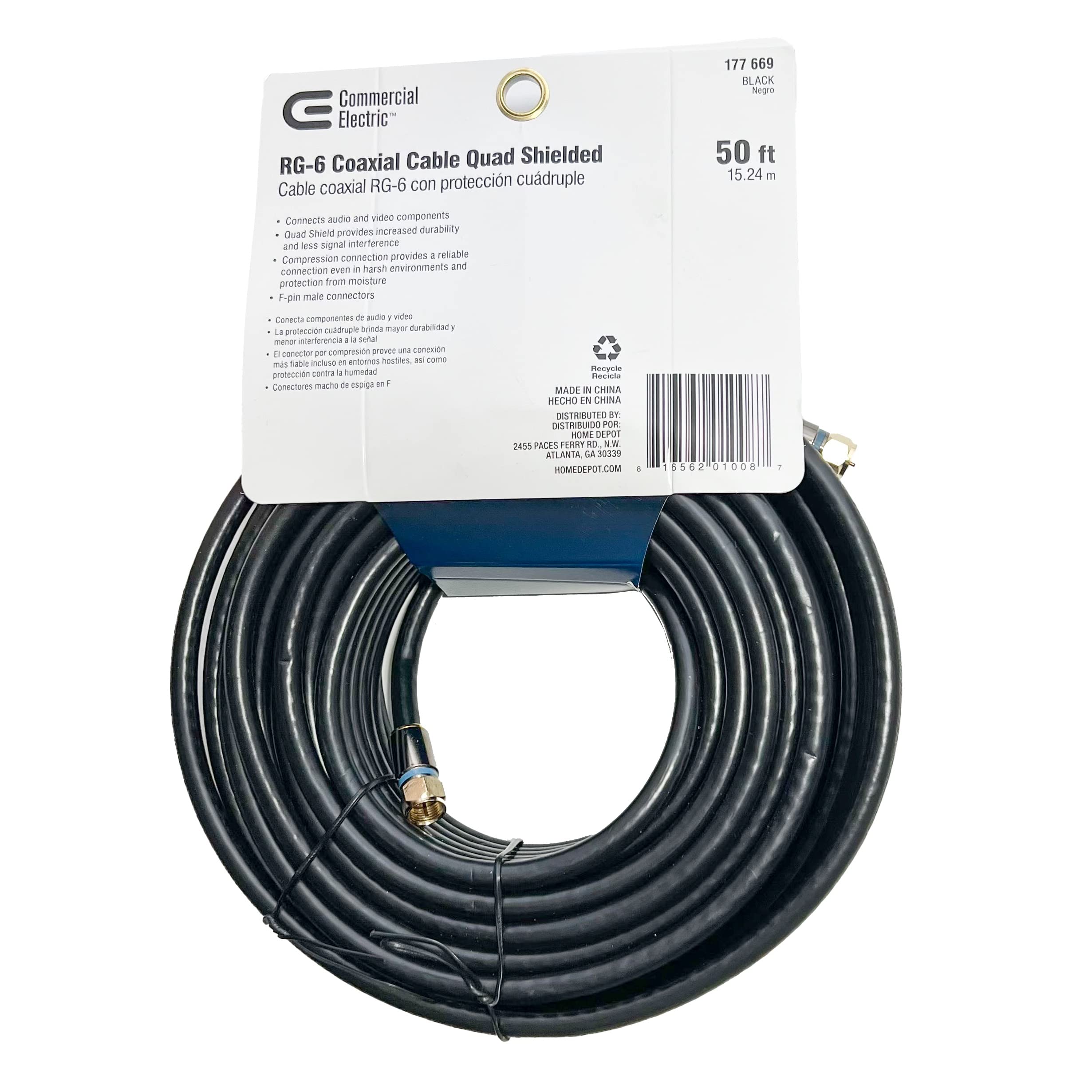 Commercial Electric 50 ft. RG-6 Quad Shielded Coaxial Cable