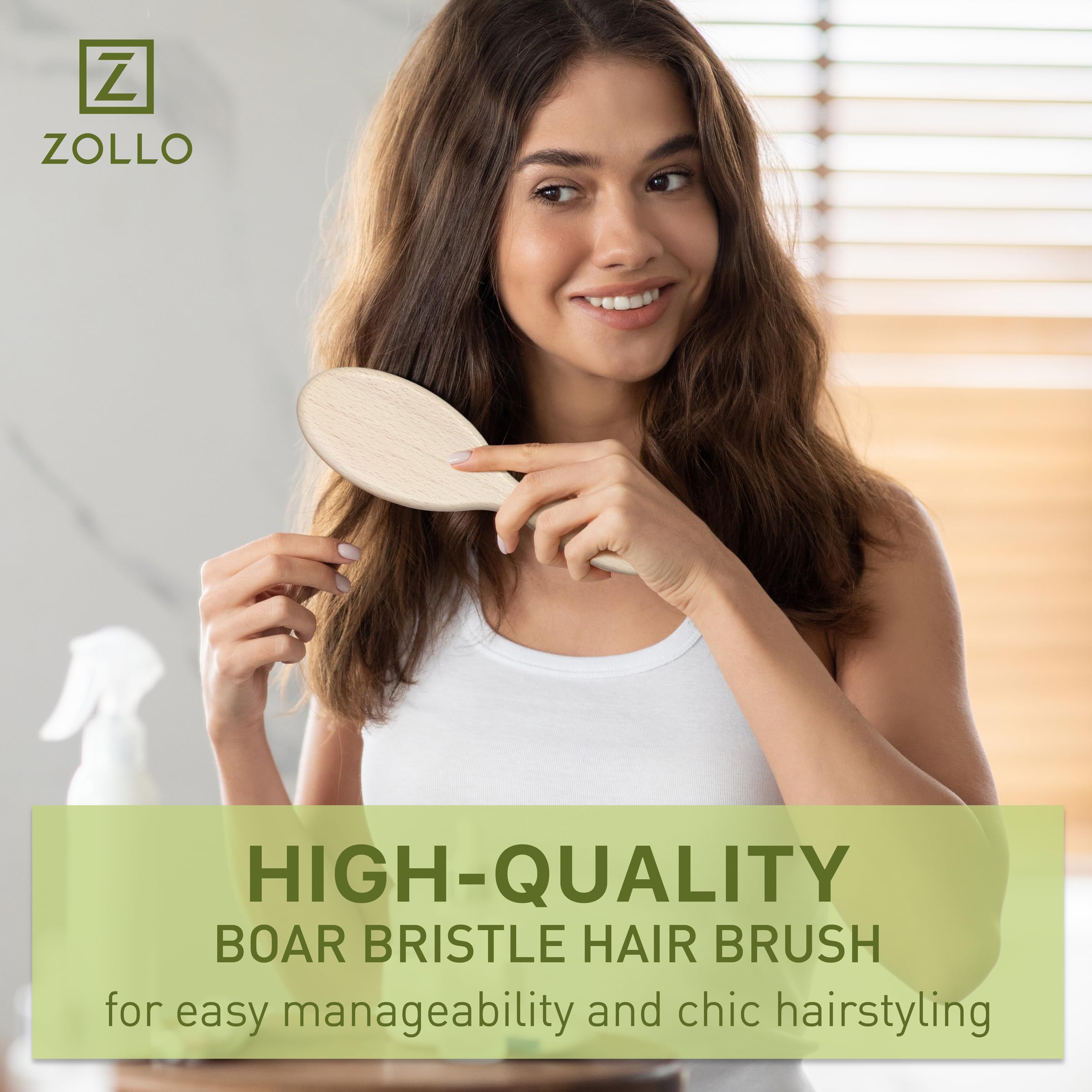 Cepillo de cerdas de jabalí naturales para mujeres, hombres, niños; cepillo para desenredar el cabello seco y húmedo mejora suavemente el brillo, suaviza el encrespamiento y evita roturas en cabello