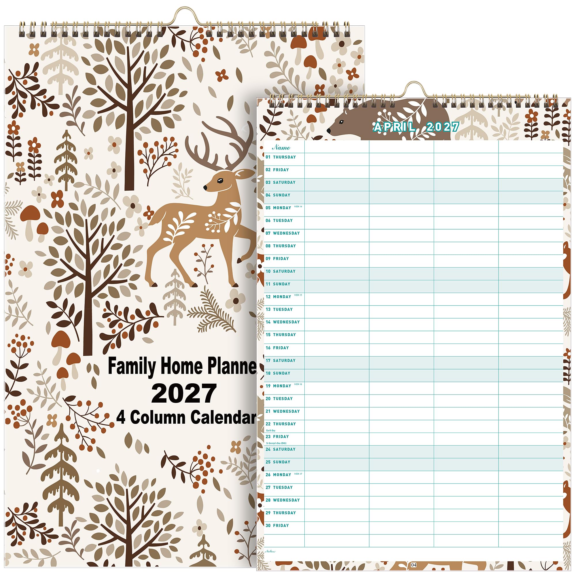 Family Calendar 2027 for UK, 4-Column Layout, 28 x 43 cm