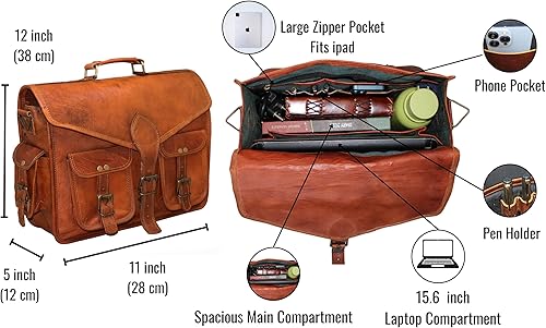 Miniatura 6 de 15 "bolso de mensajero de cuero para computadora portátil, maletín de oficina, regalo para hombres, bolsa de hombro desgastada