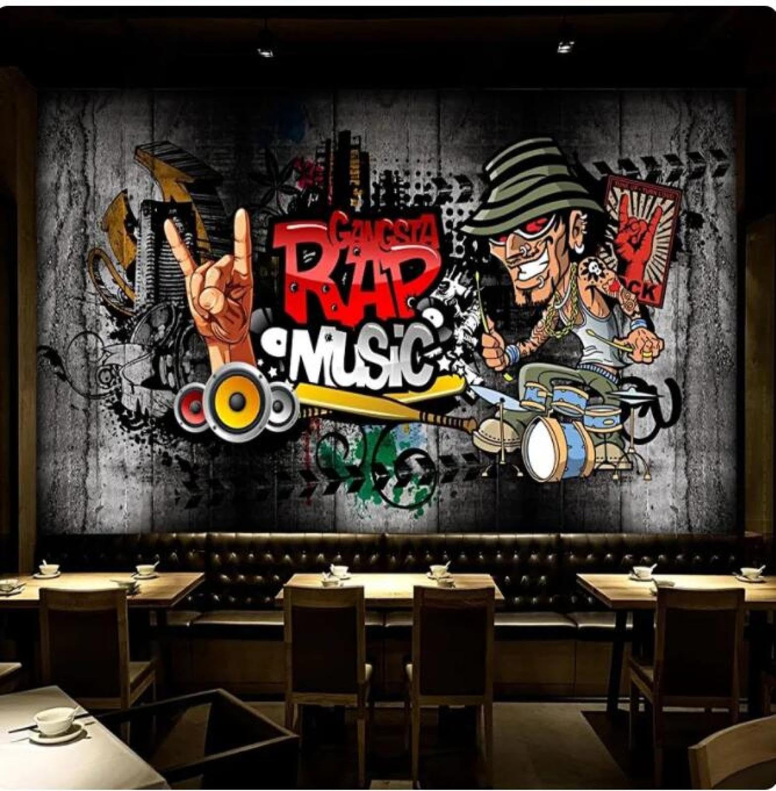 Mural Wallpaper Hip Hop Rock Music Bar Ktv Background Decor Wallpaper,3D,250x175cm