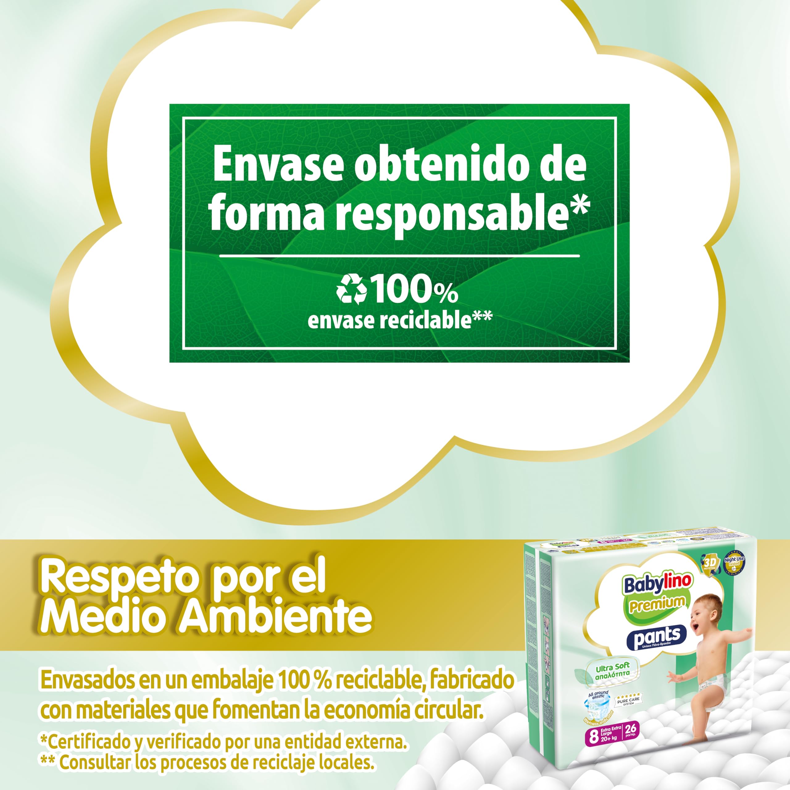 Babylino Premium Pants, Pañal Braguita Talla 8 con filtro Ultra Soft, XXL (20 + kg), 104 unidades
