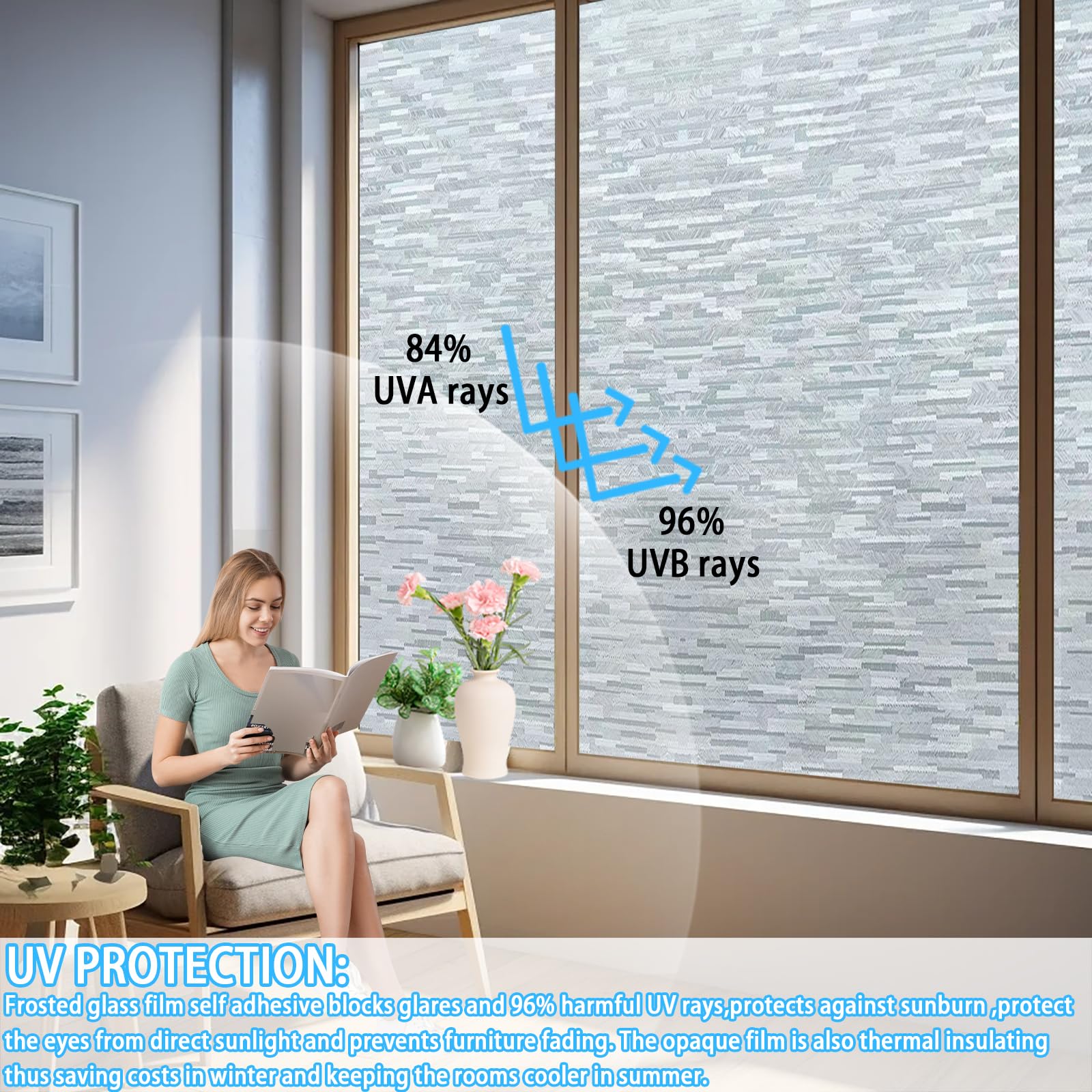 Frosted Window Film 80 x 170 cm Blokująca Promienie Uv, Matowa, Nieprzezroczysta, Zdejmowalna, Przylegająca Elektrostatycznie, Nieprzezroczysta Folia Szklana, Imitacja słojów drewna
