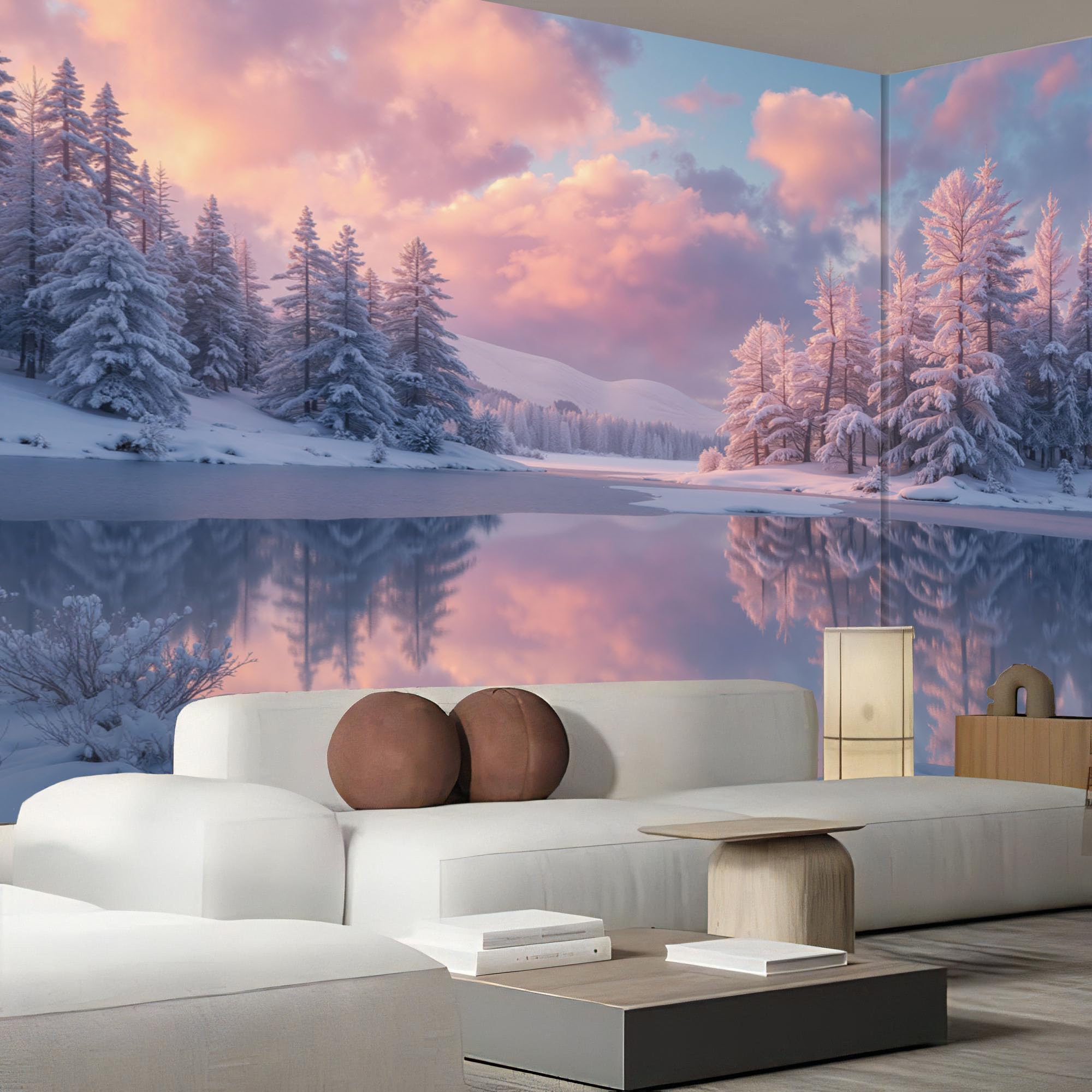 Papier peint panoramique rose pour chambre et fond décor TV cocooning