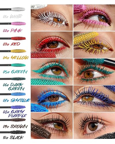 White Colored Mascara for Eyelashes, Waterproof Lengthening Volumizing Mascara Lash Extension, High Pigmented Long Wear Smudge-Proof, Colorful Máscara Cosplay Party Eye Makeup for Women-01(08# Grey-Purple)